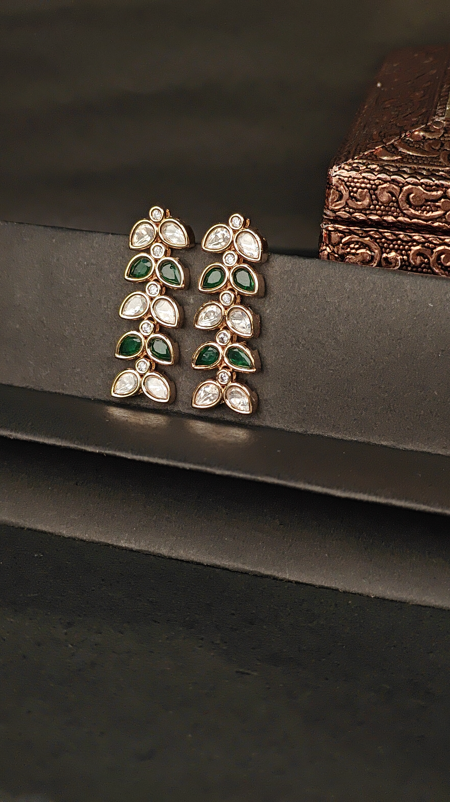Leaf-Inspired Kundan Drop Earrings