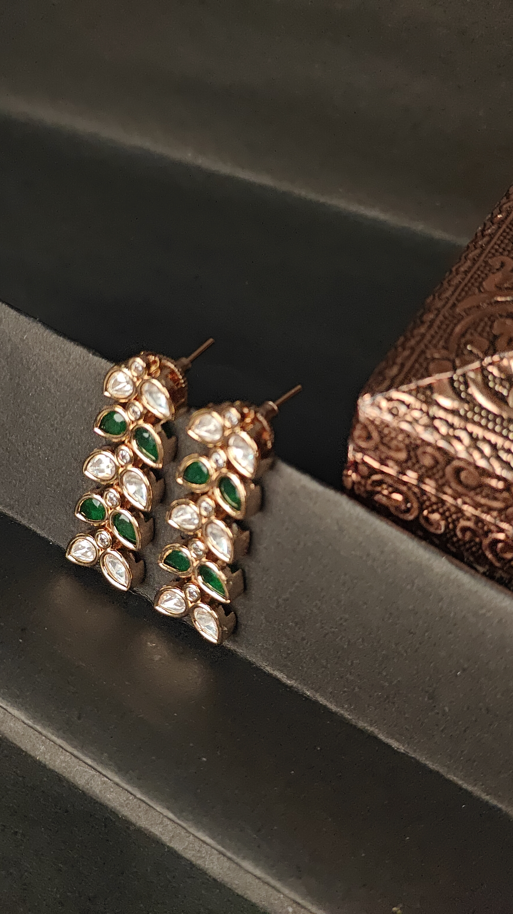 Leaf-Inspired Kundan Drop Earrings