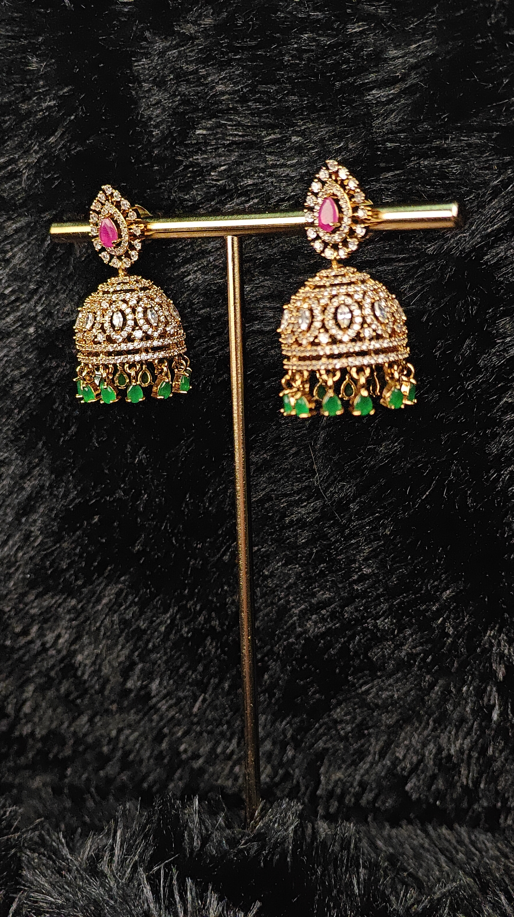 Royal Kundan Jhumka Earrings with Ruby & Emerald Beads