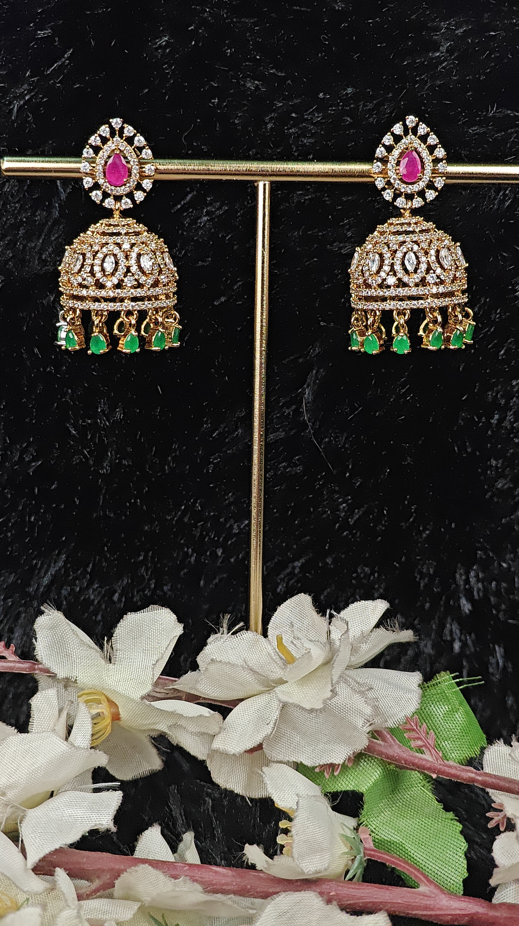 Royal Kundan Jhumka Earrings with Ruby & Emerald Beads