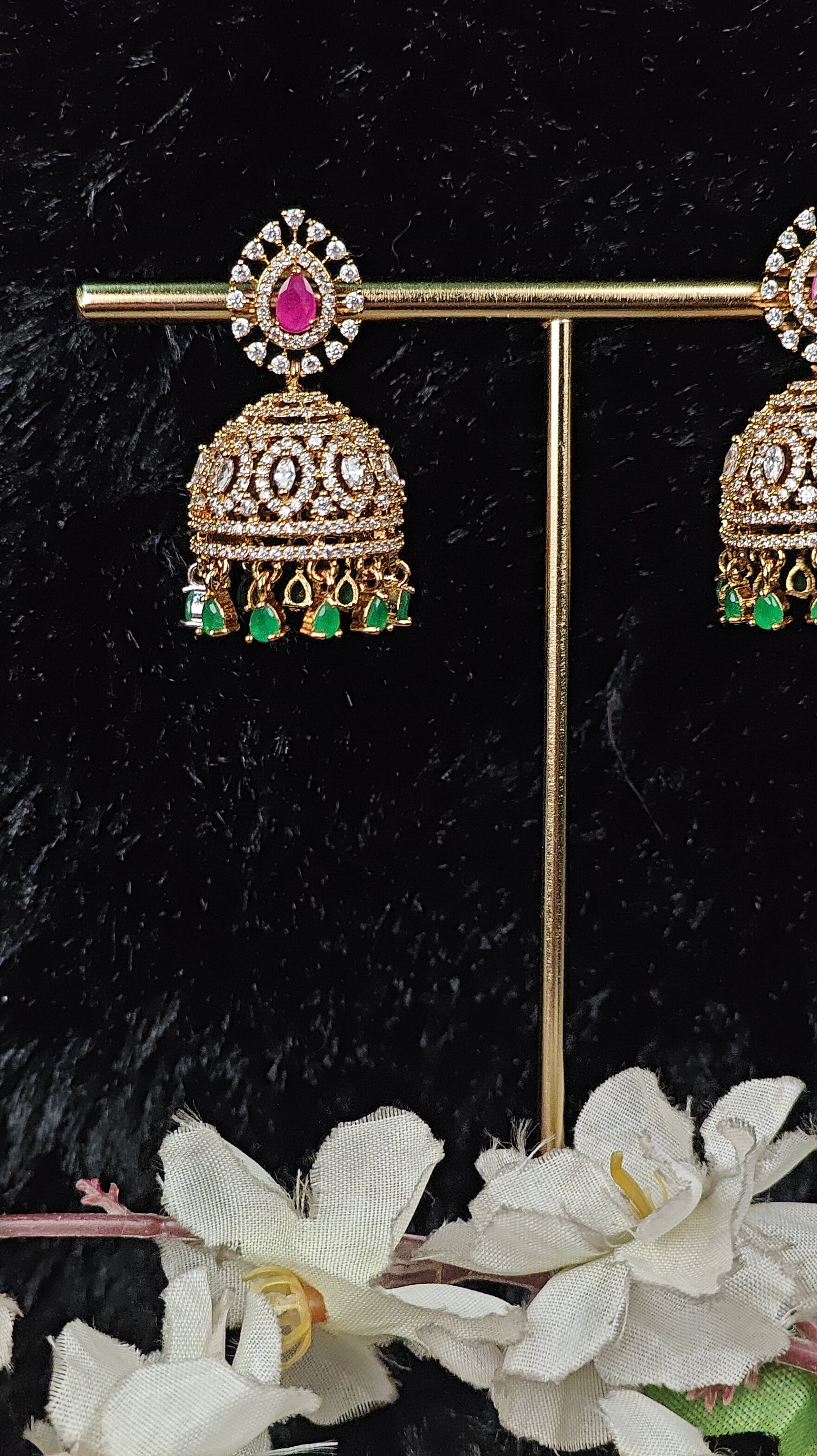 Royal Kundan Jhumka Earrings with Ruby & Emerald Beads