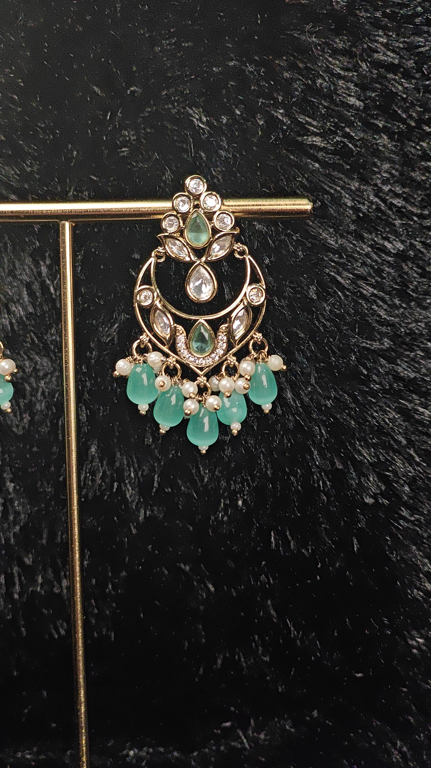 Emerald Teardrop Kundan Chandbali Earrings