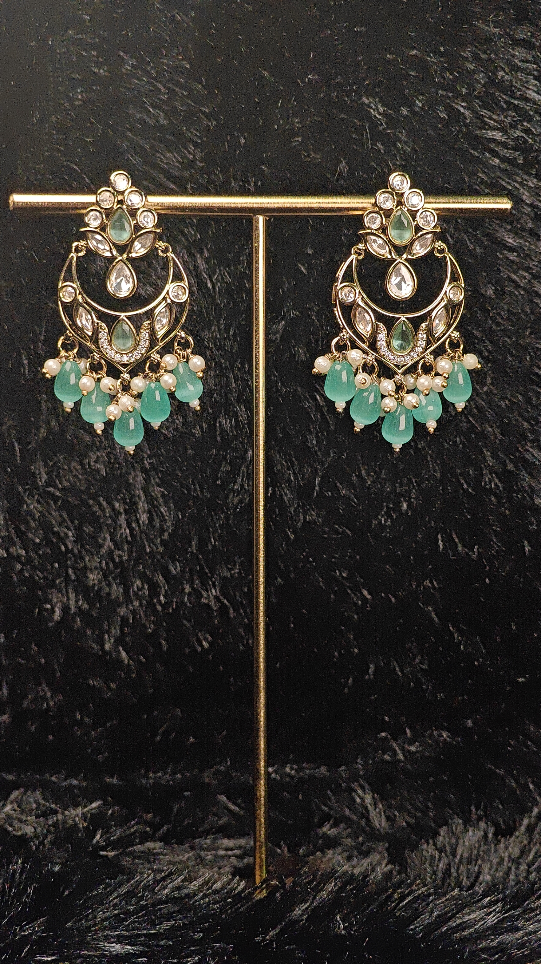 Emerald Teardrop Kundan Chandbali Earrings