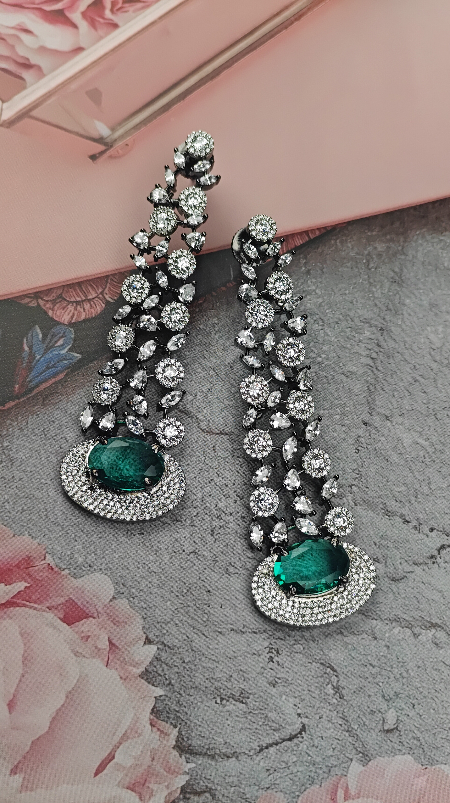 Elegant CZ Emerald Drop Earrings