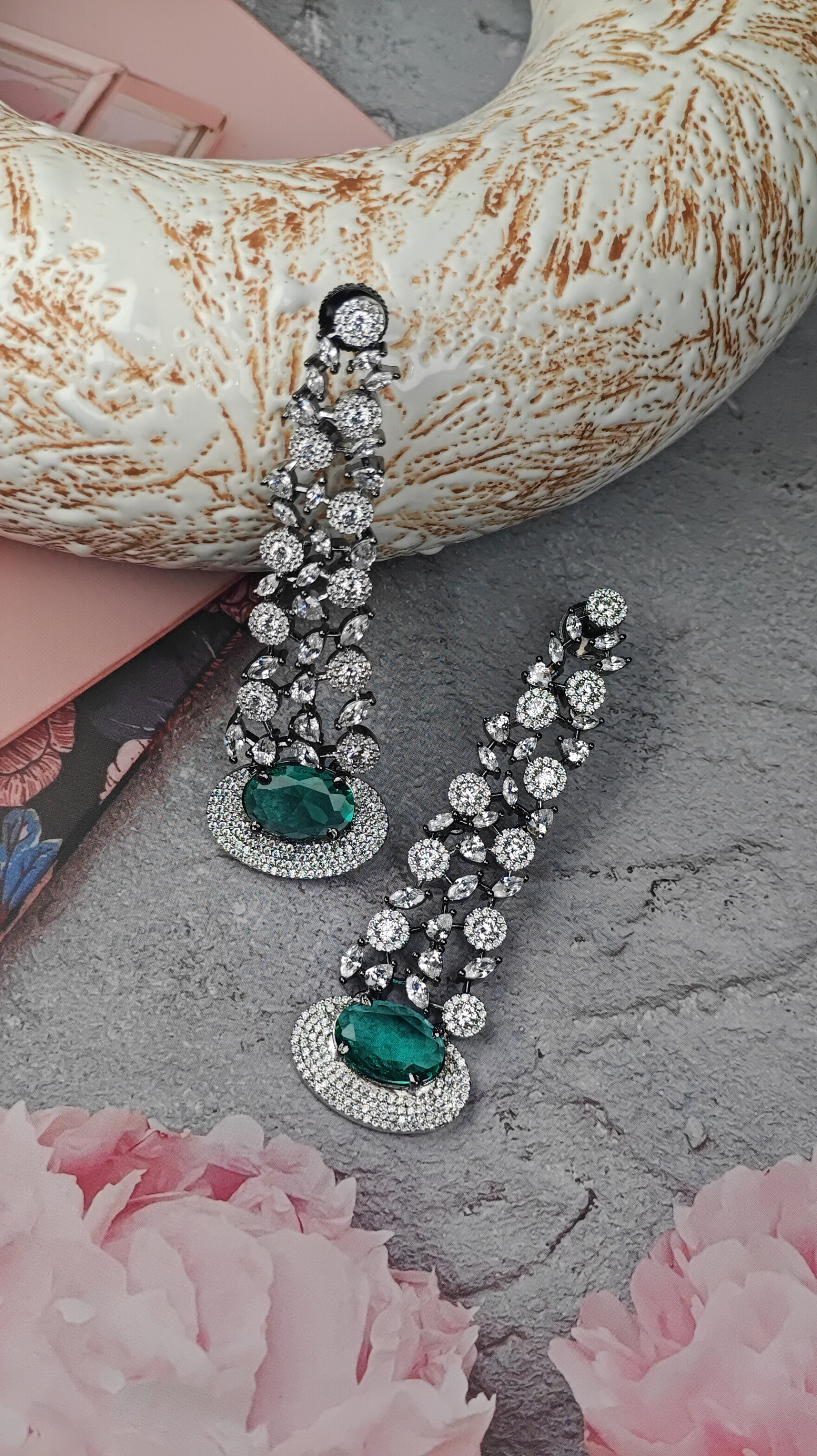 Elegant CZ Emerald Drop Earrings