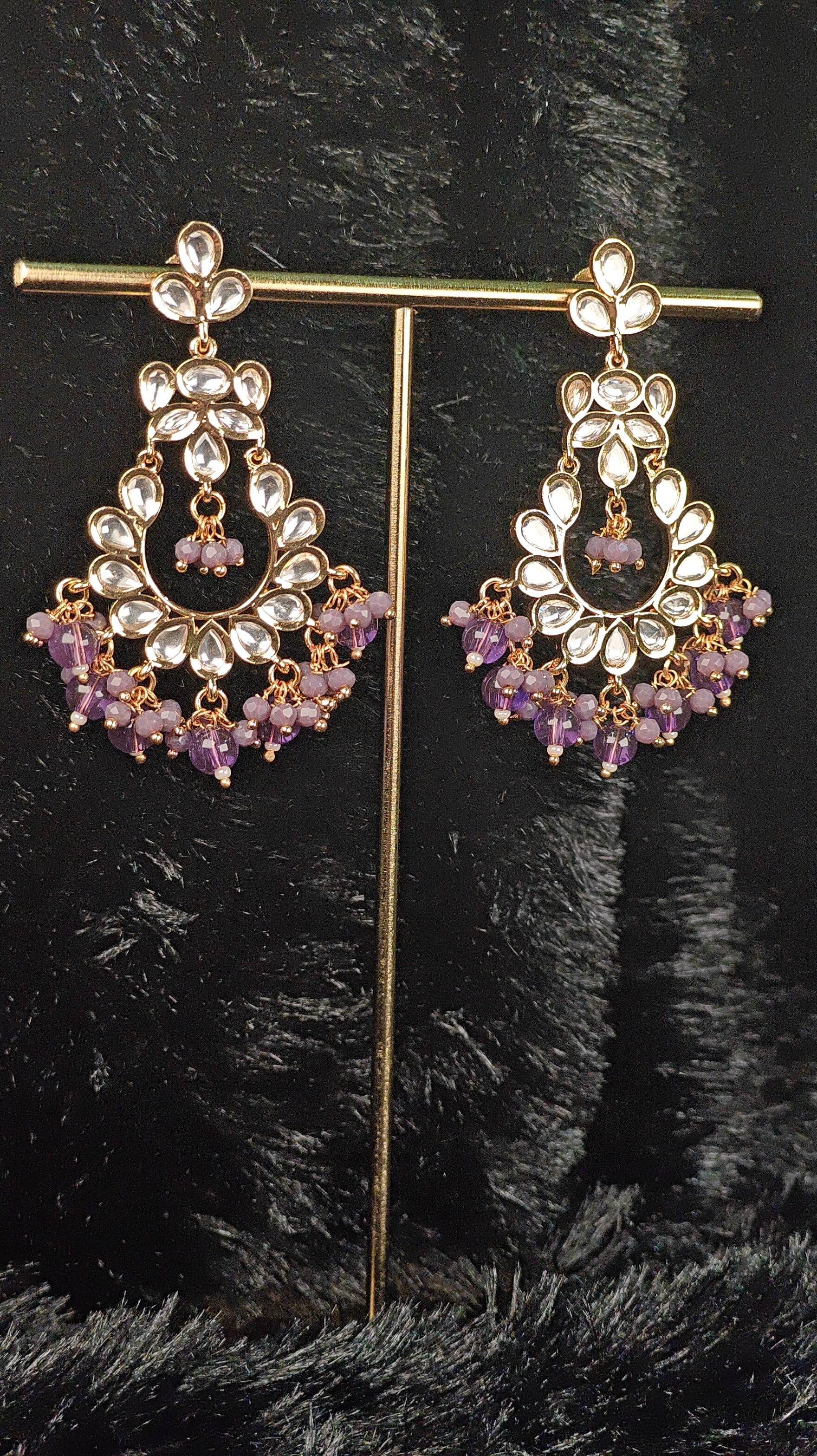 Royal Kundan Chandbali Earrings with Amethyst Beads