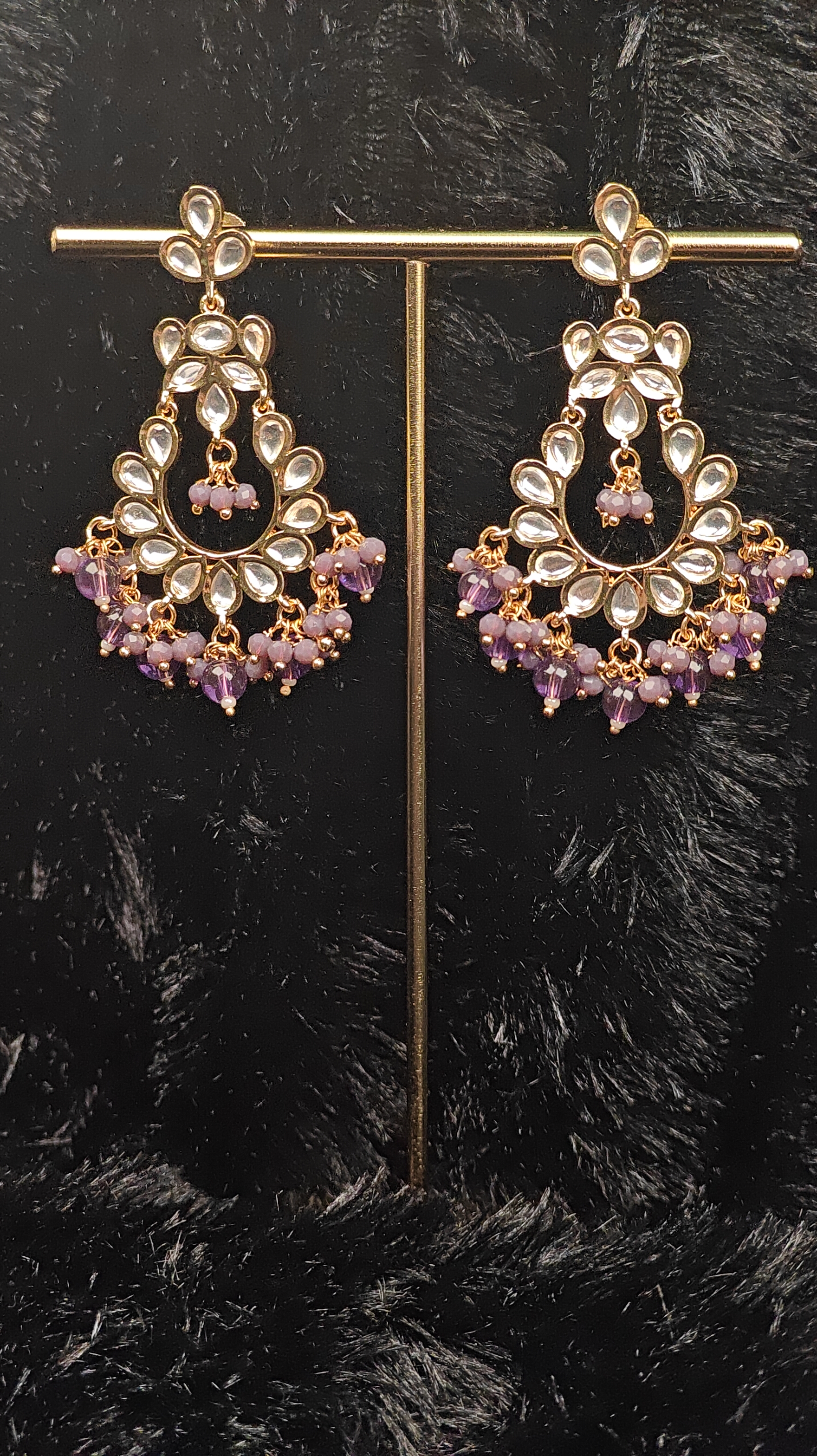 Royal Kundan Chandbali Earrings with Amethyst Beads