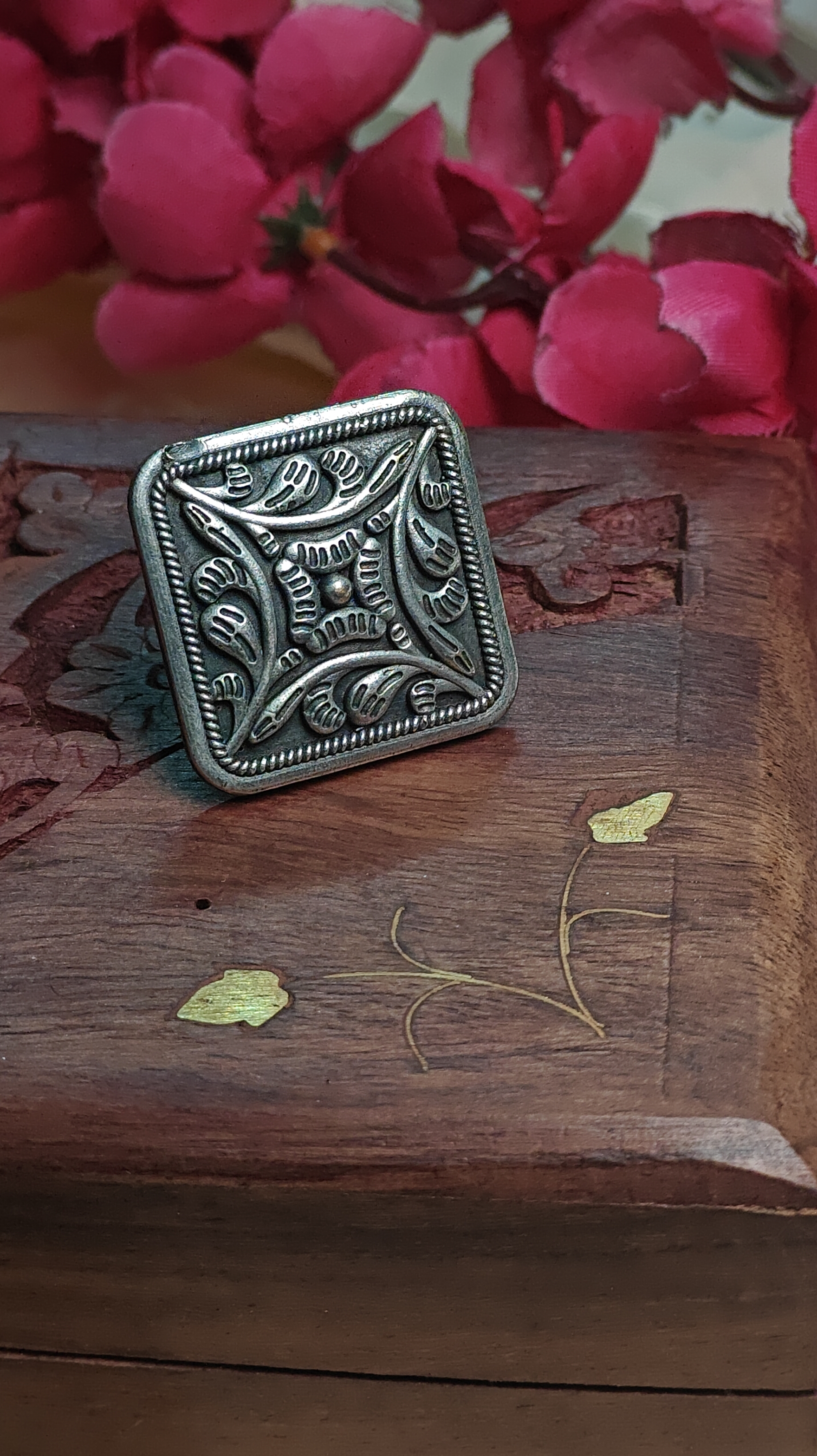 Vintage Tribal Square Silver Ring