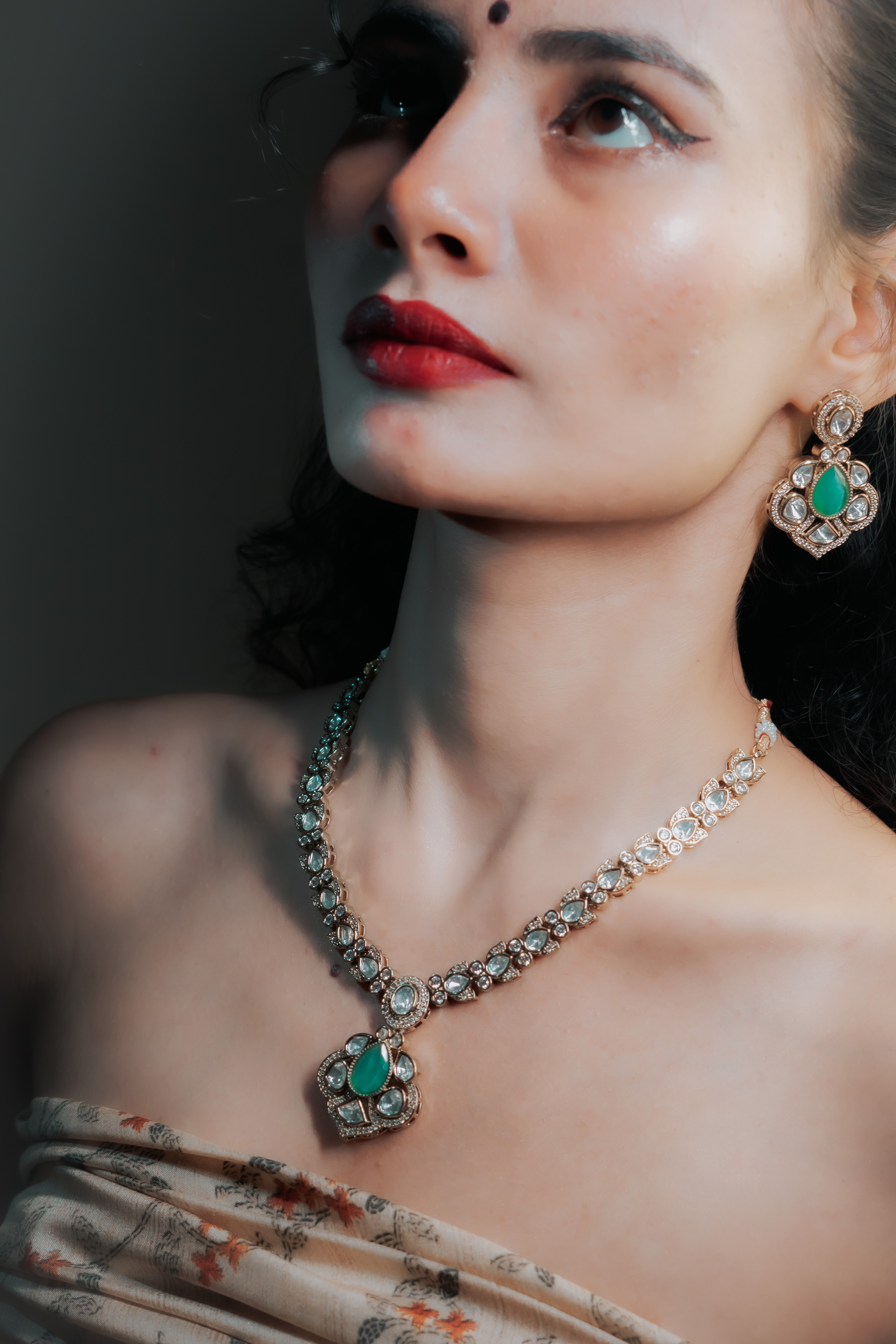 Gold Finish Green CZ Kundan Necklace