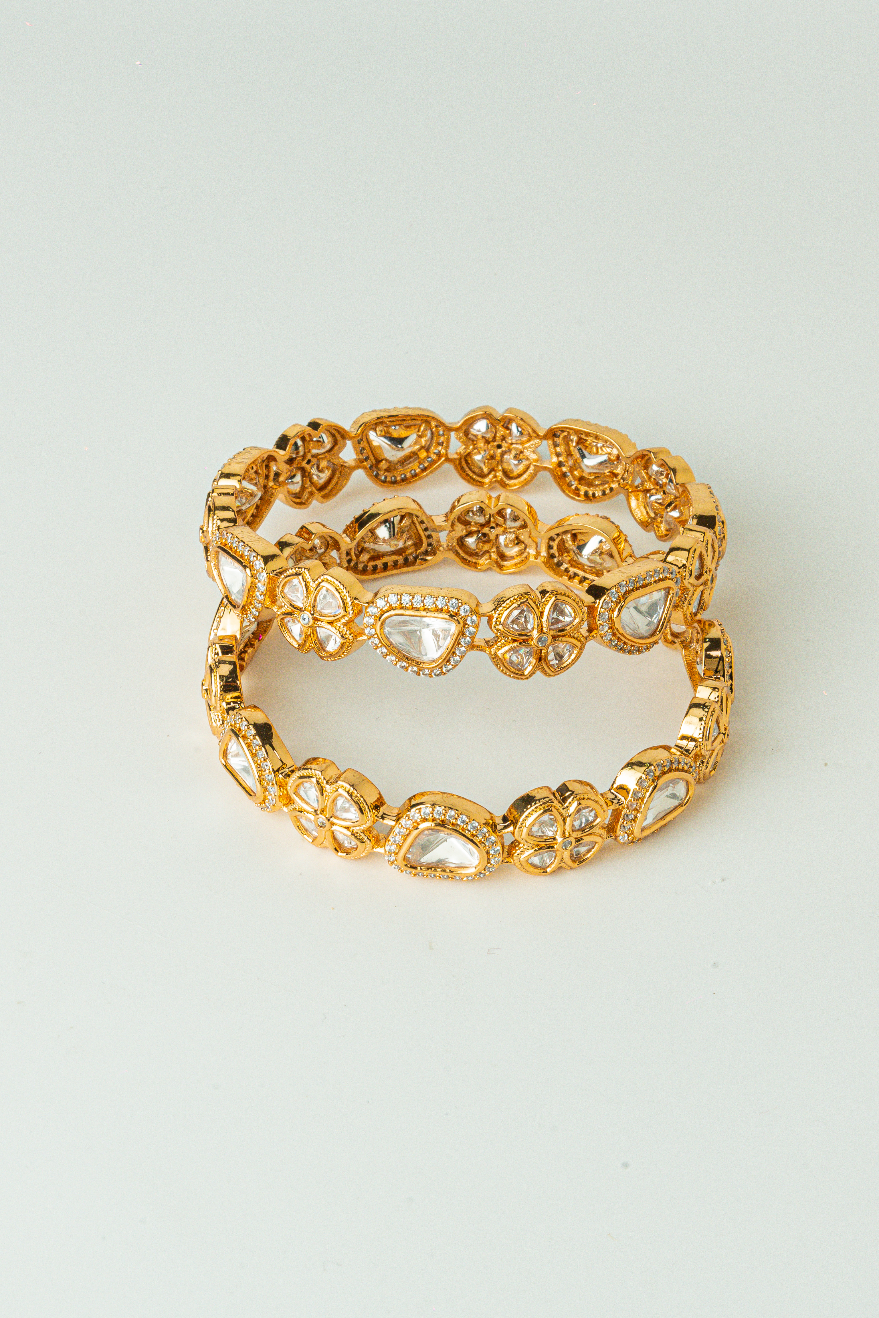 Elegant Gold-Plated Kundan CZ Bangles