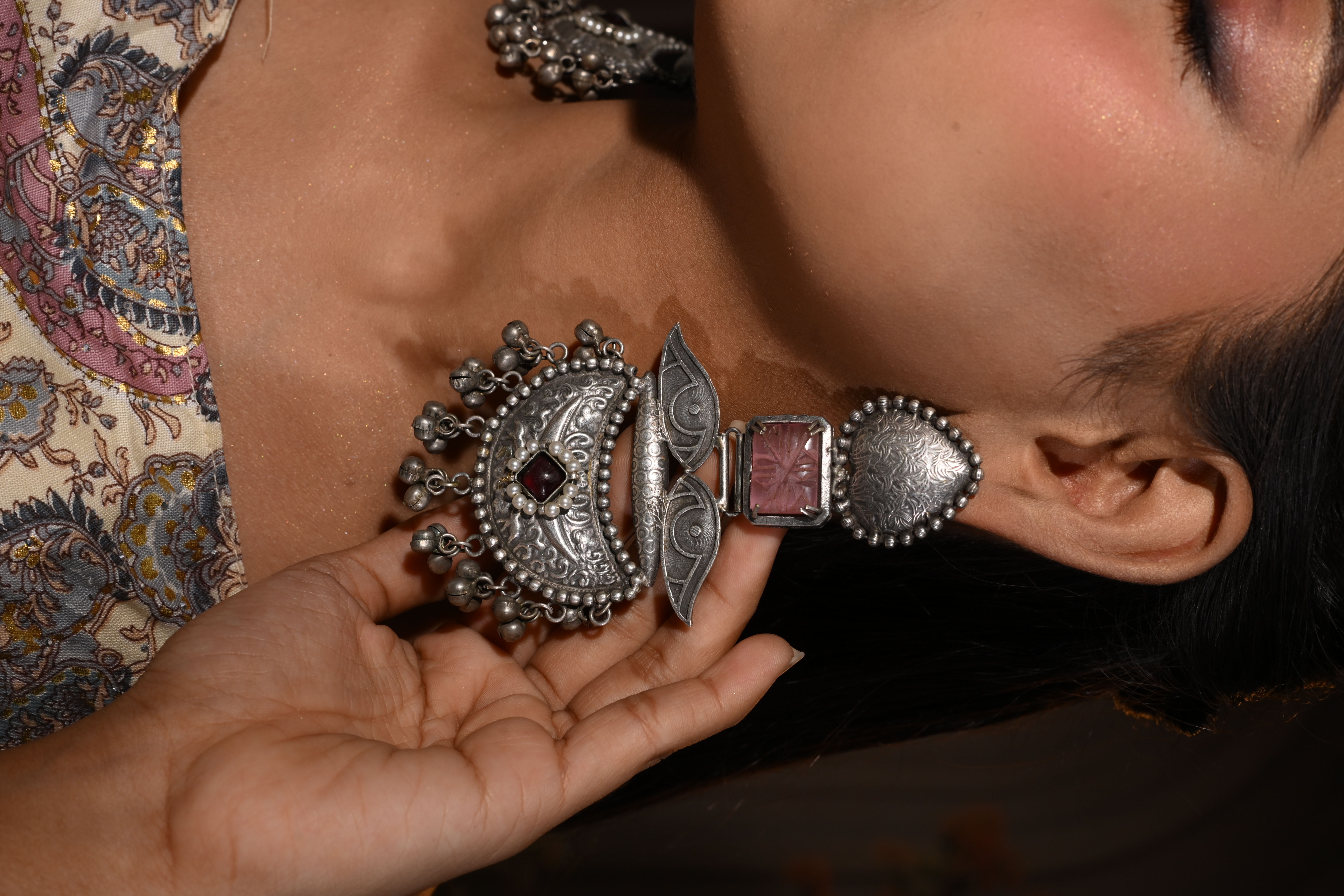 Naina Tribal Oxidised Chandbali Earrings