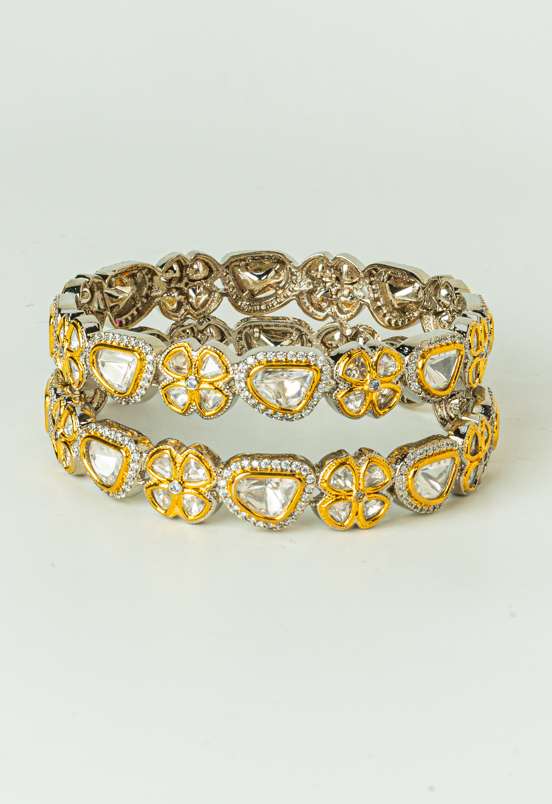 Rhodium Kundan Sparkle Bangles