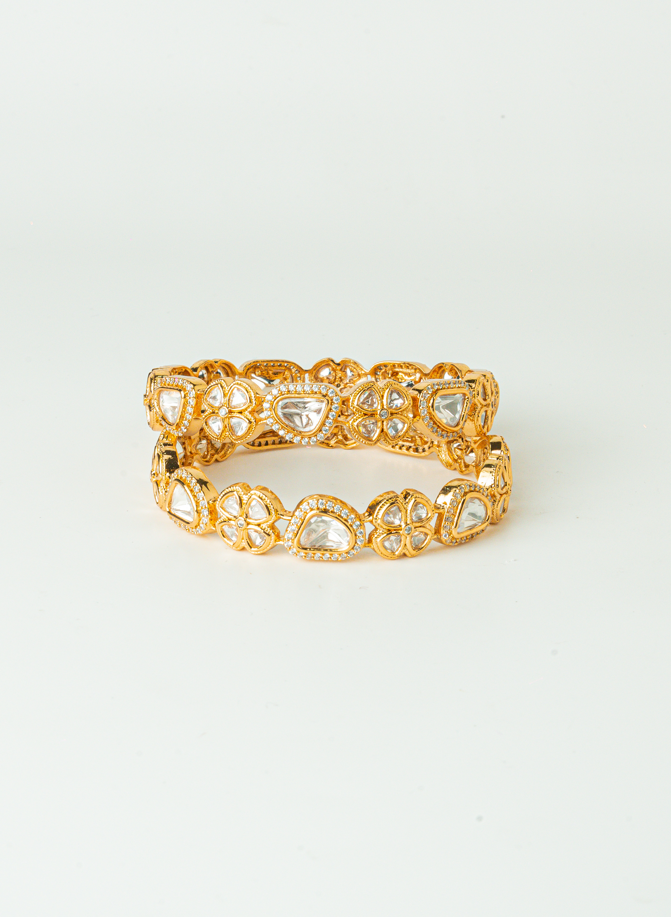 Elegant Gold-Plated Kundan CZ Bangles