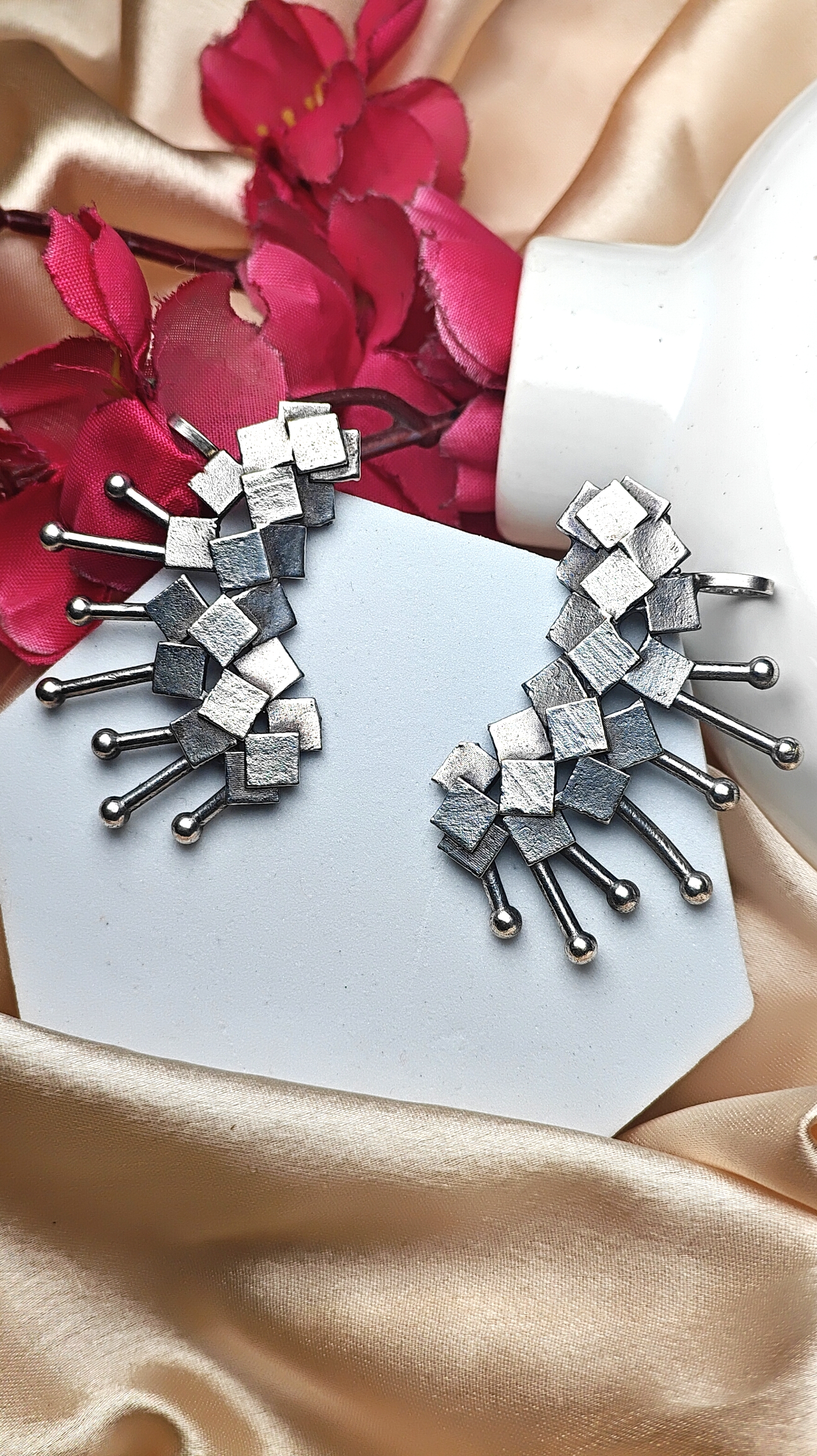 Oxidised silver spike ear cuffs