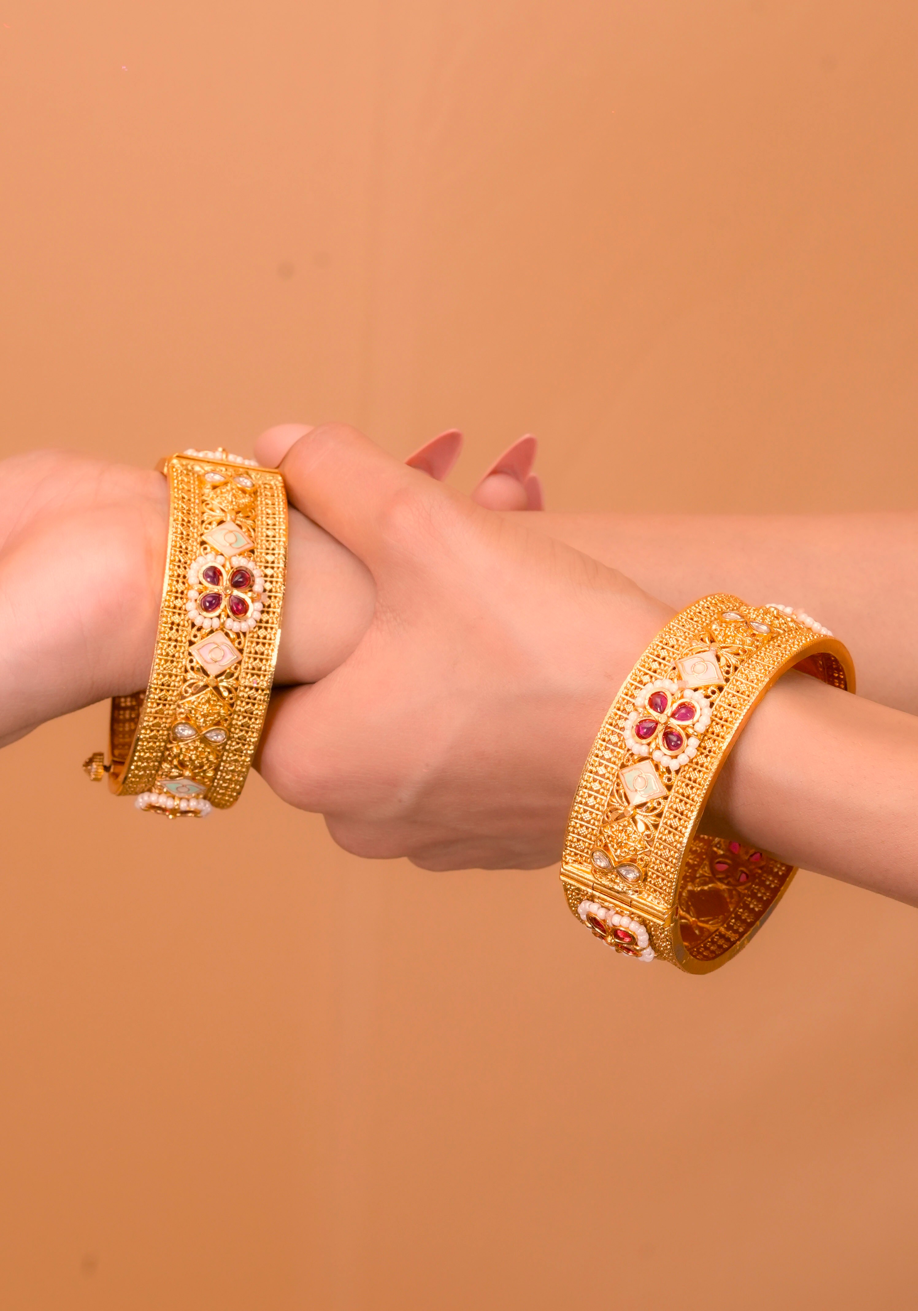 Pearl Meena Kundan Heritage Bangles