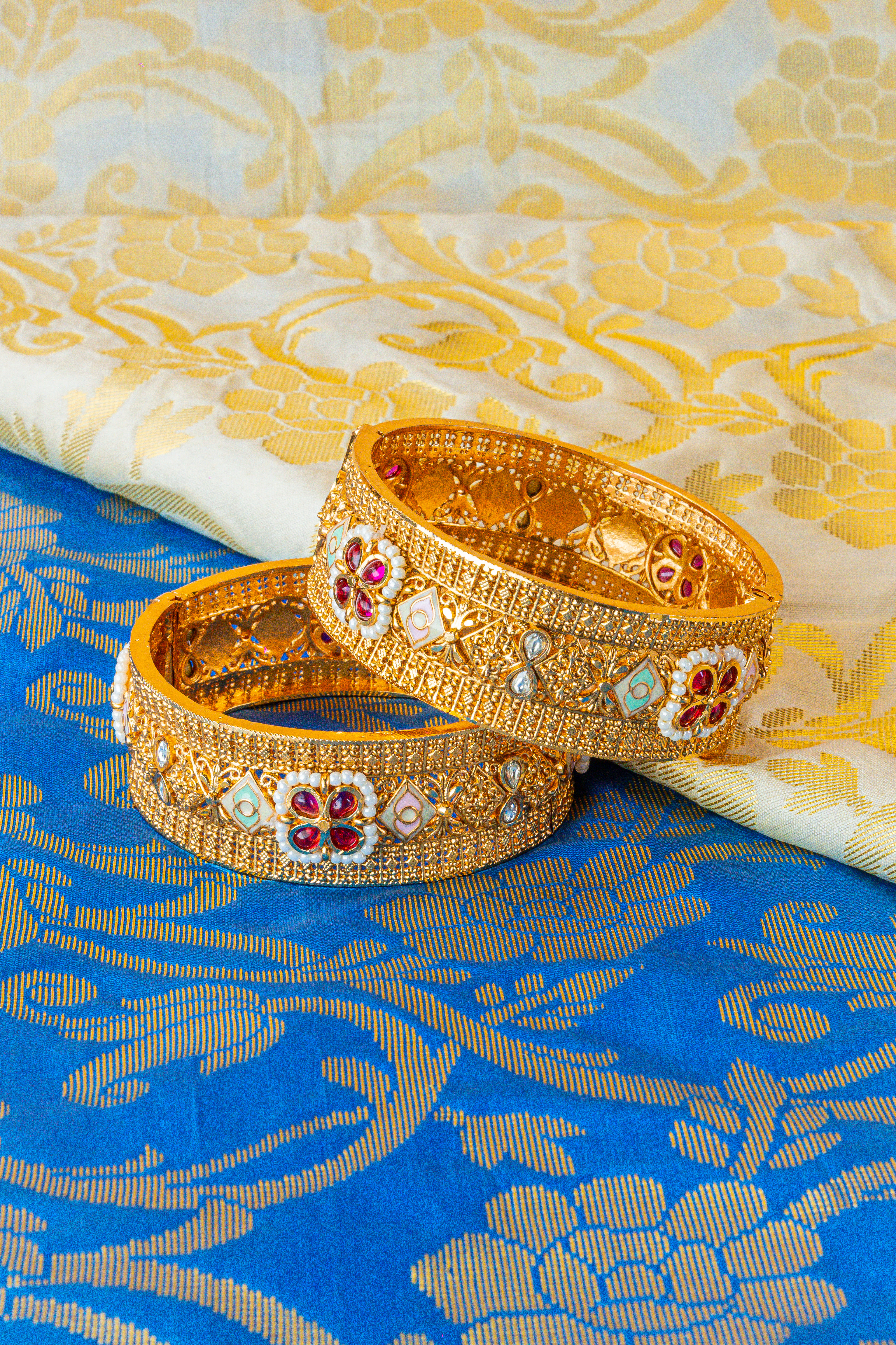 Pearl Meena Kundan Heritage Bangles