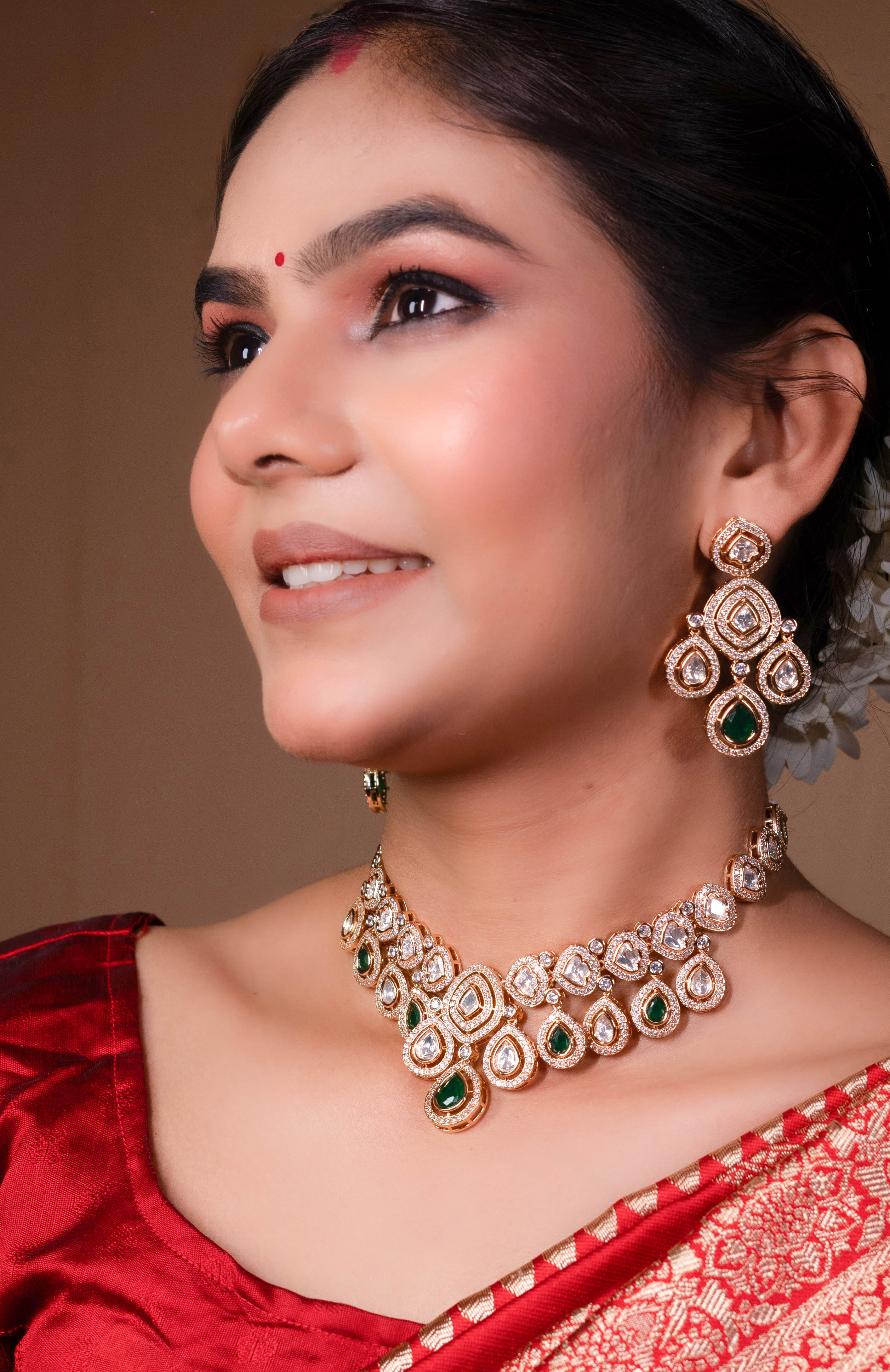 Enchanting Green CZ Kundan Necklace