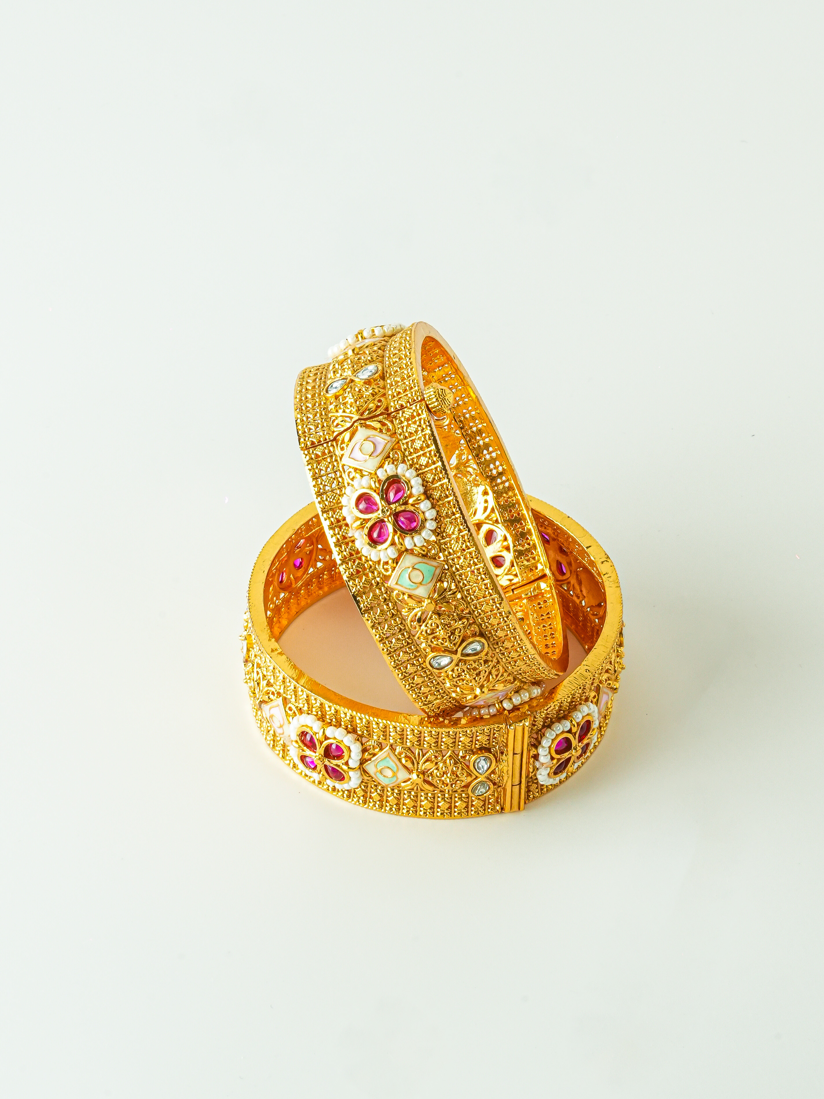 Pearl Meena Kundan Heritage Bangles