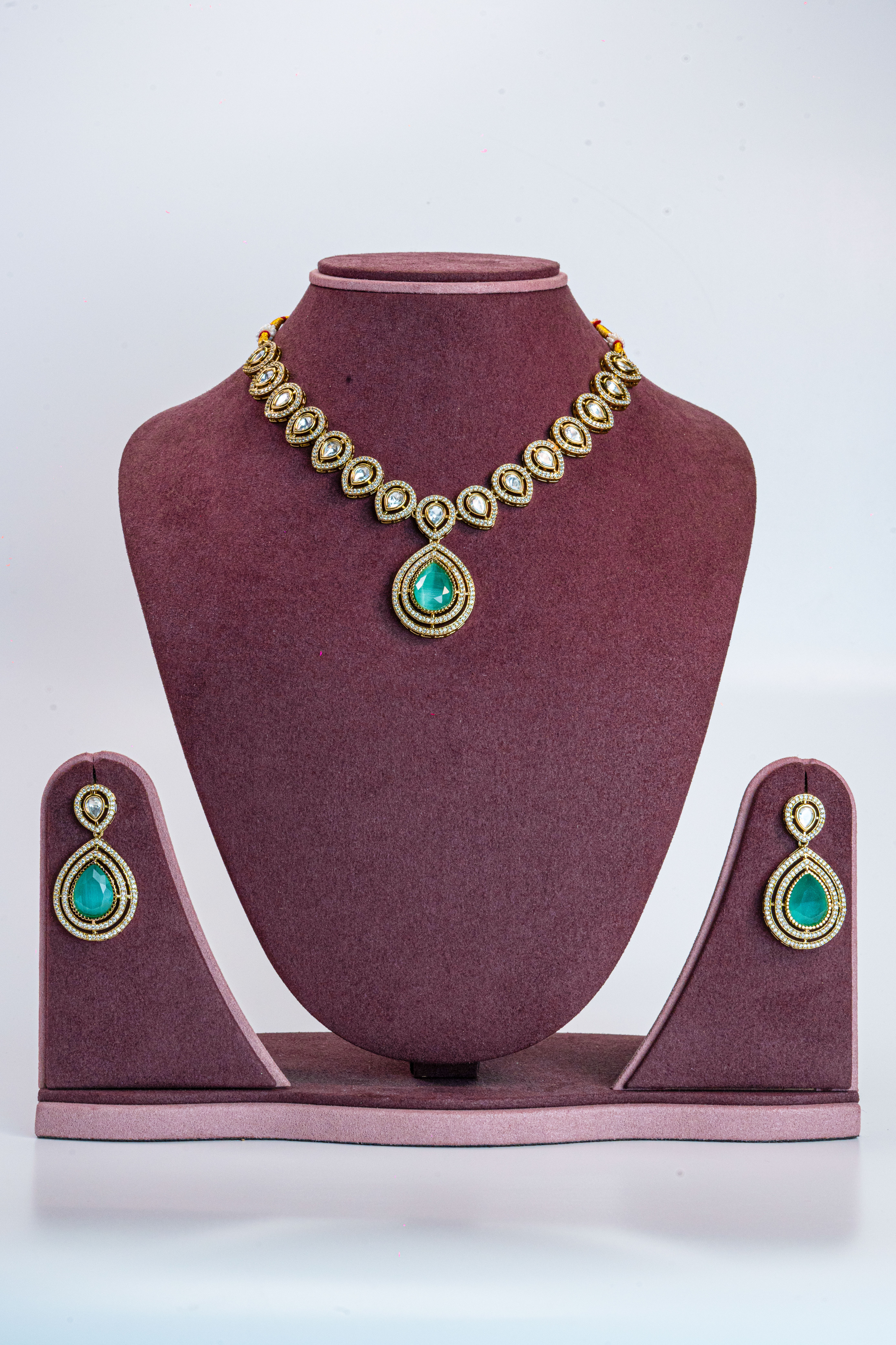 Mint Green Teardrop Kundan Necklace