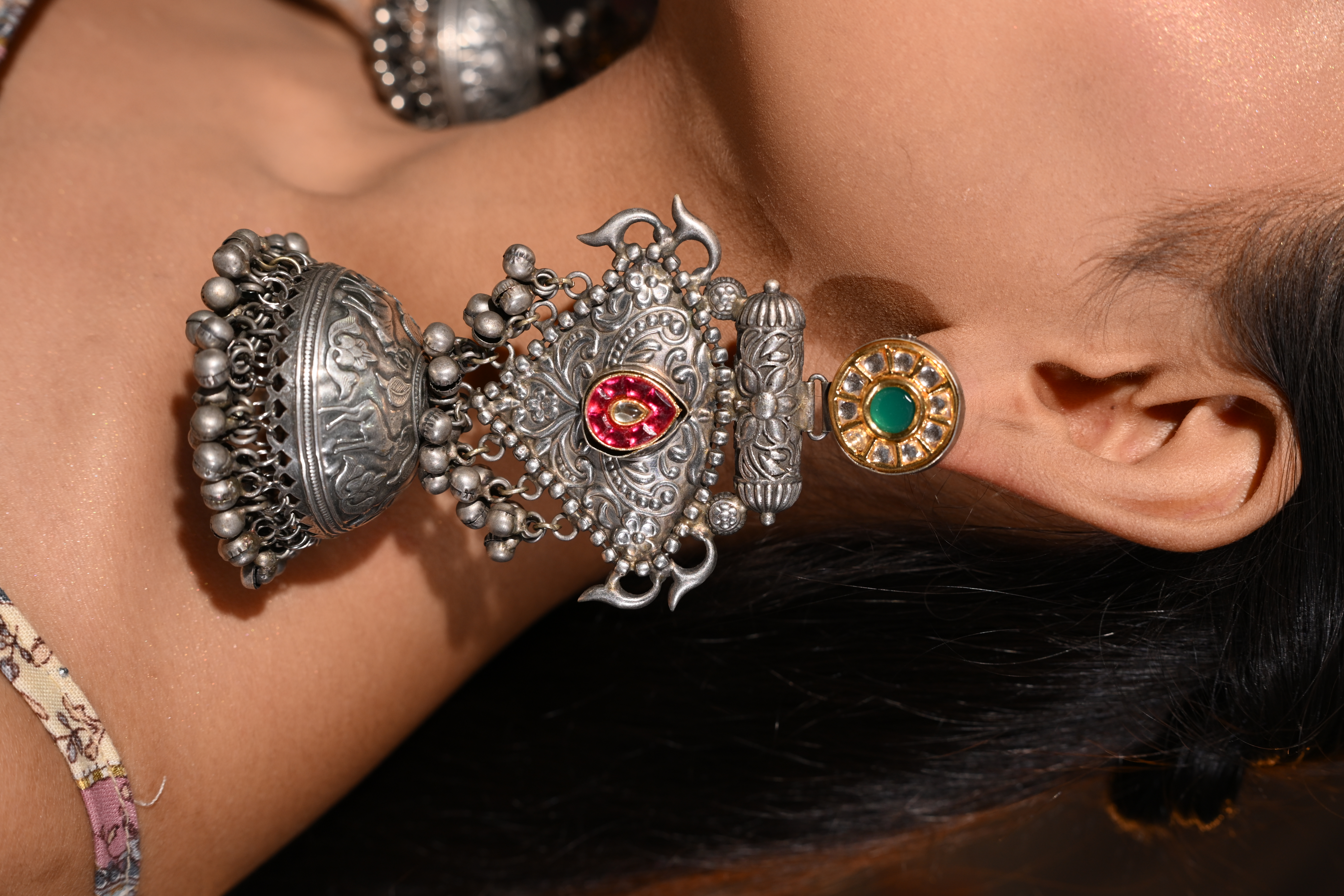 Regal Heritage Dual-Tone Temple Jhumka Earrings