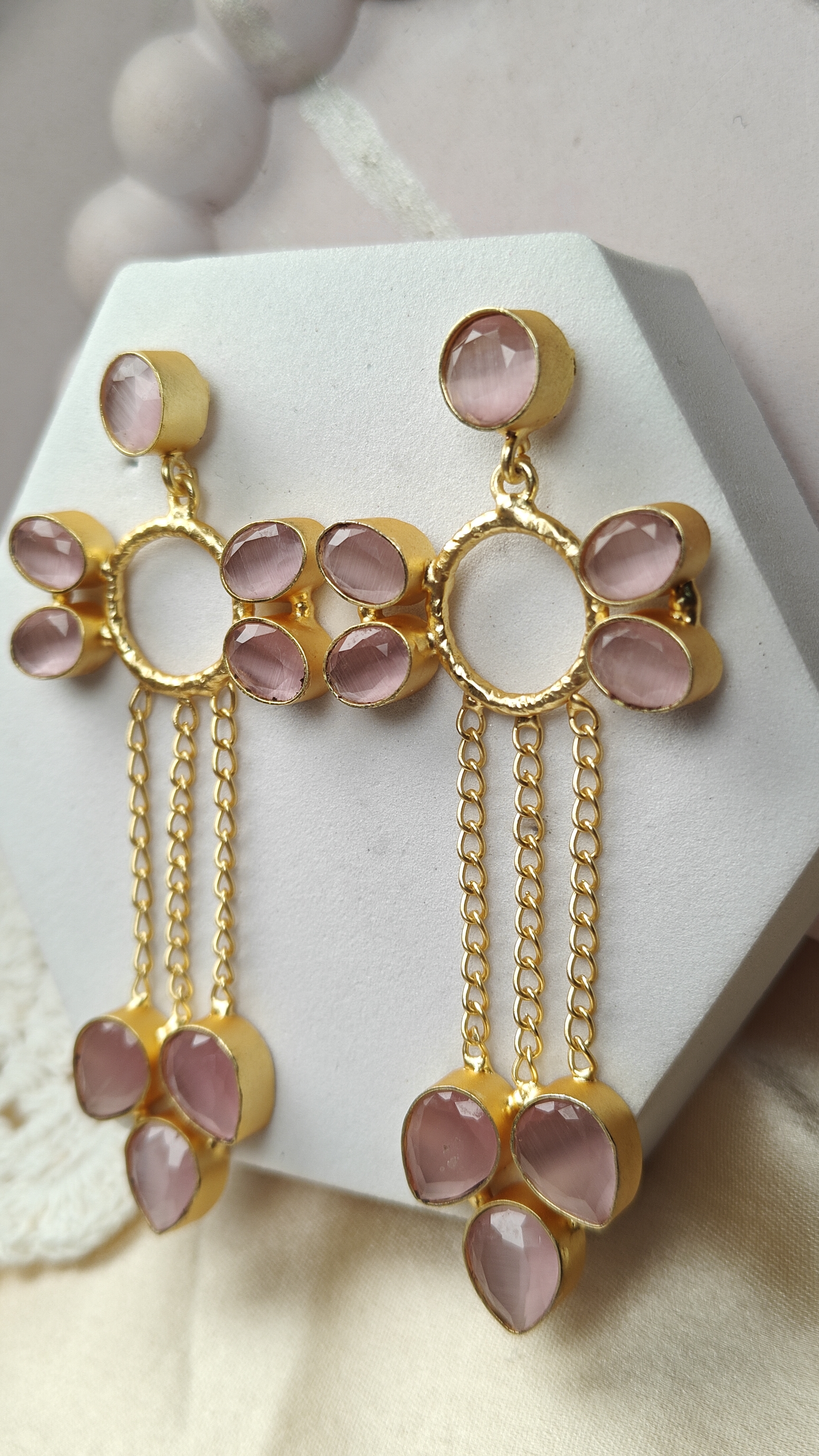 Blush Petal Chain Dangler Earrings