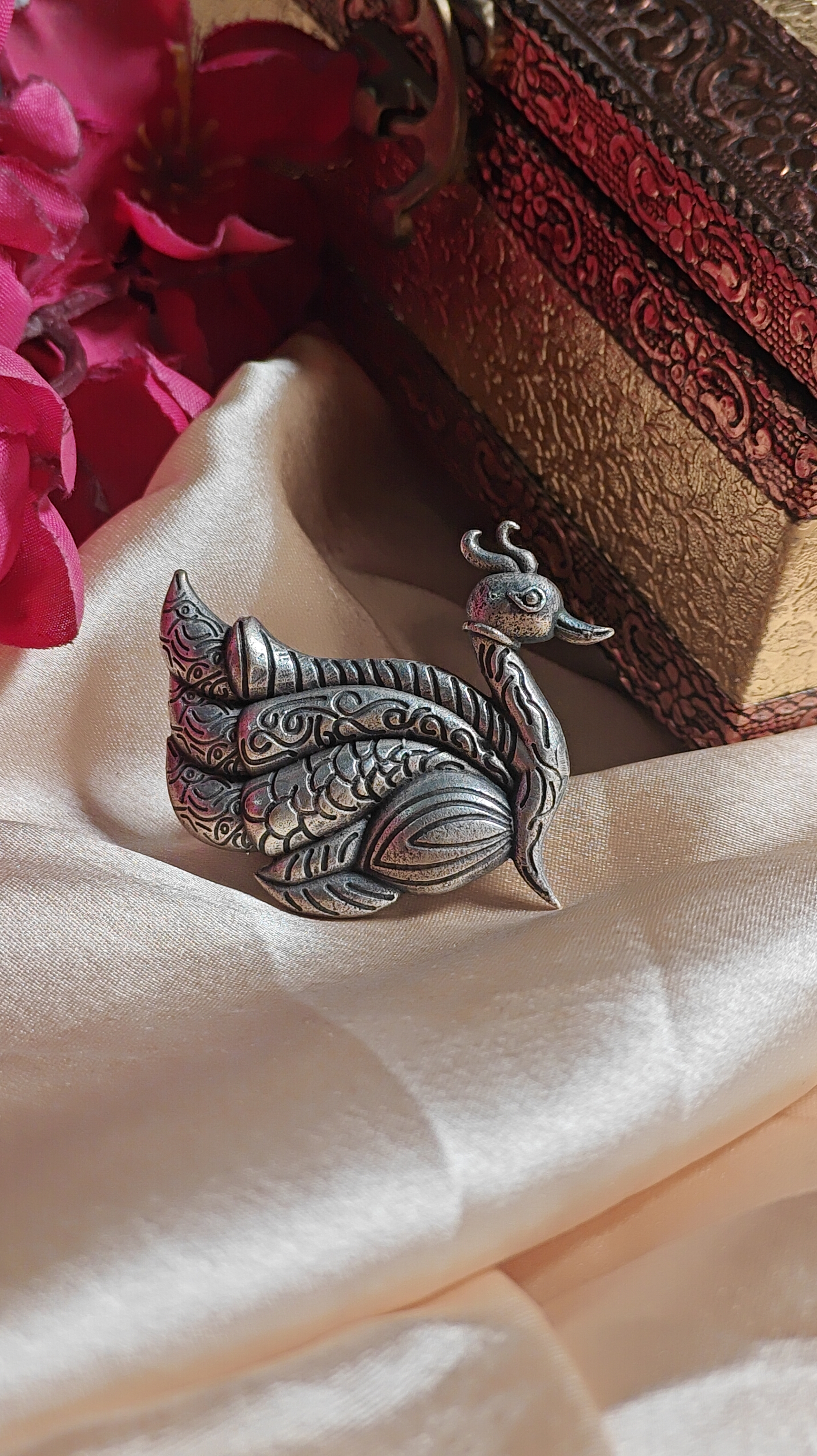 Oxidized Silver Peacock Adjustable Ring