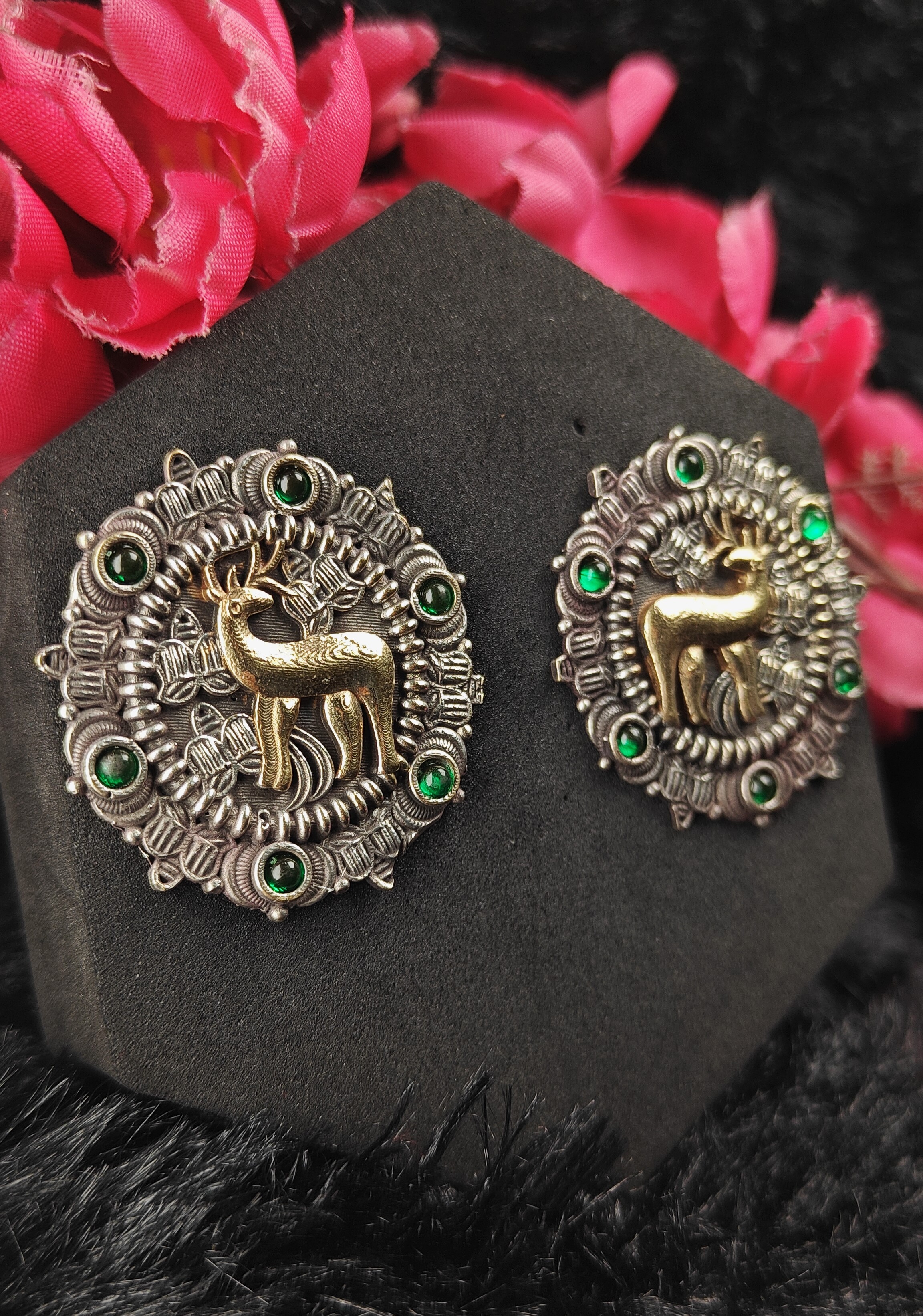 Emerald Stag Heritage Oxidised Studs