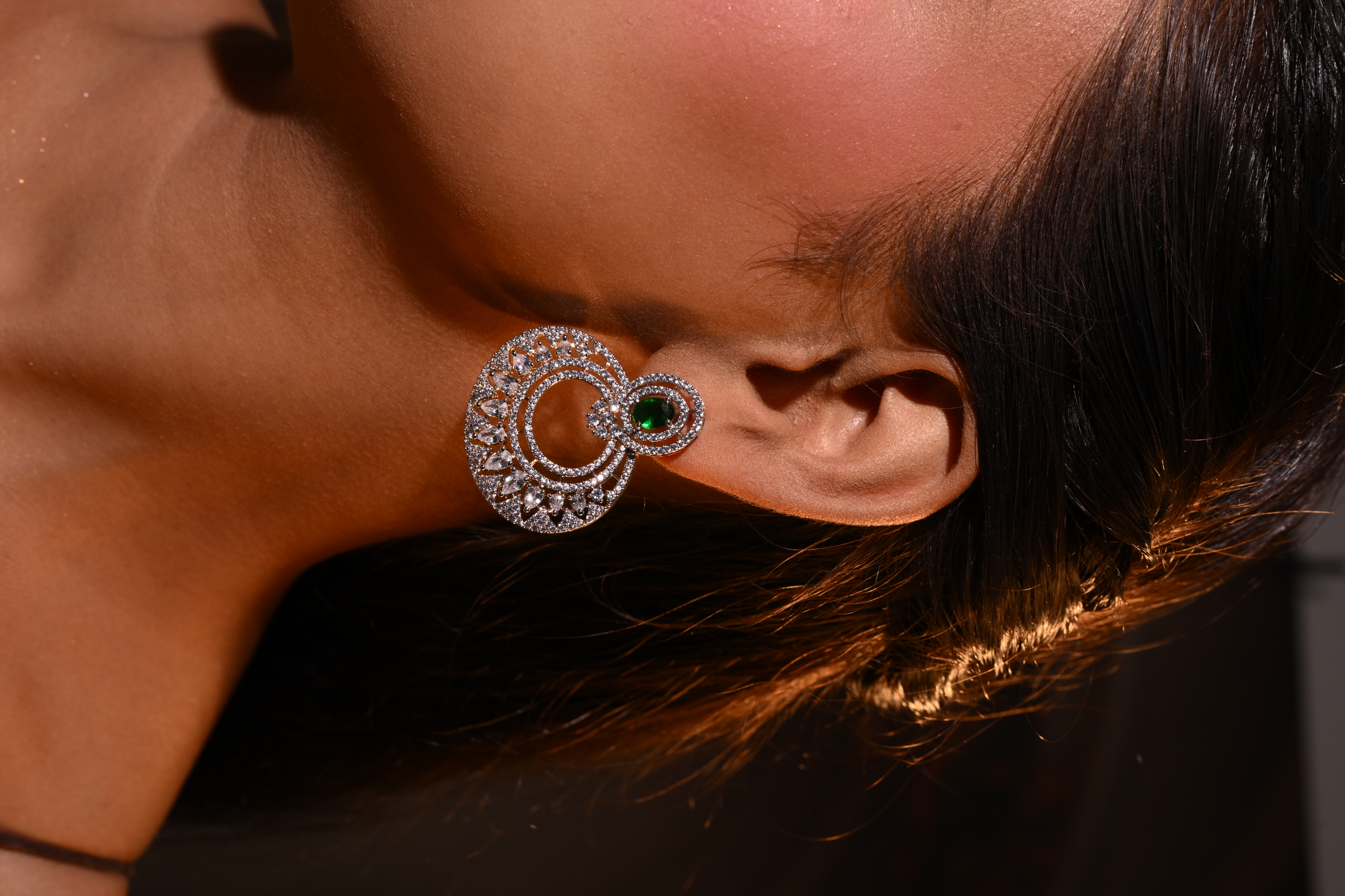 Emerald Green Studded Luxury CZ Earrings