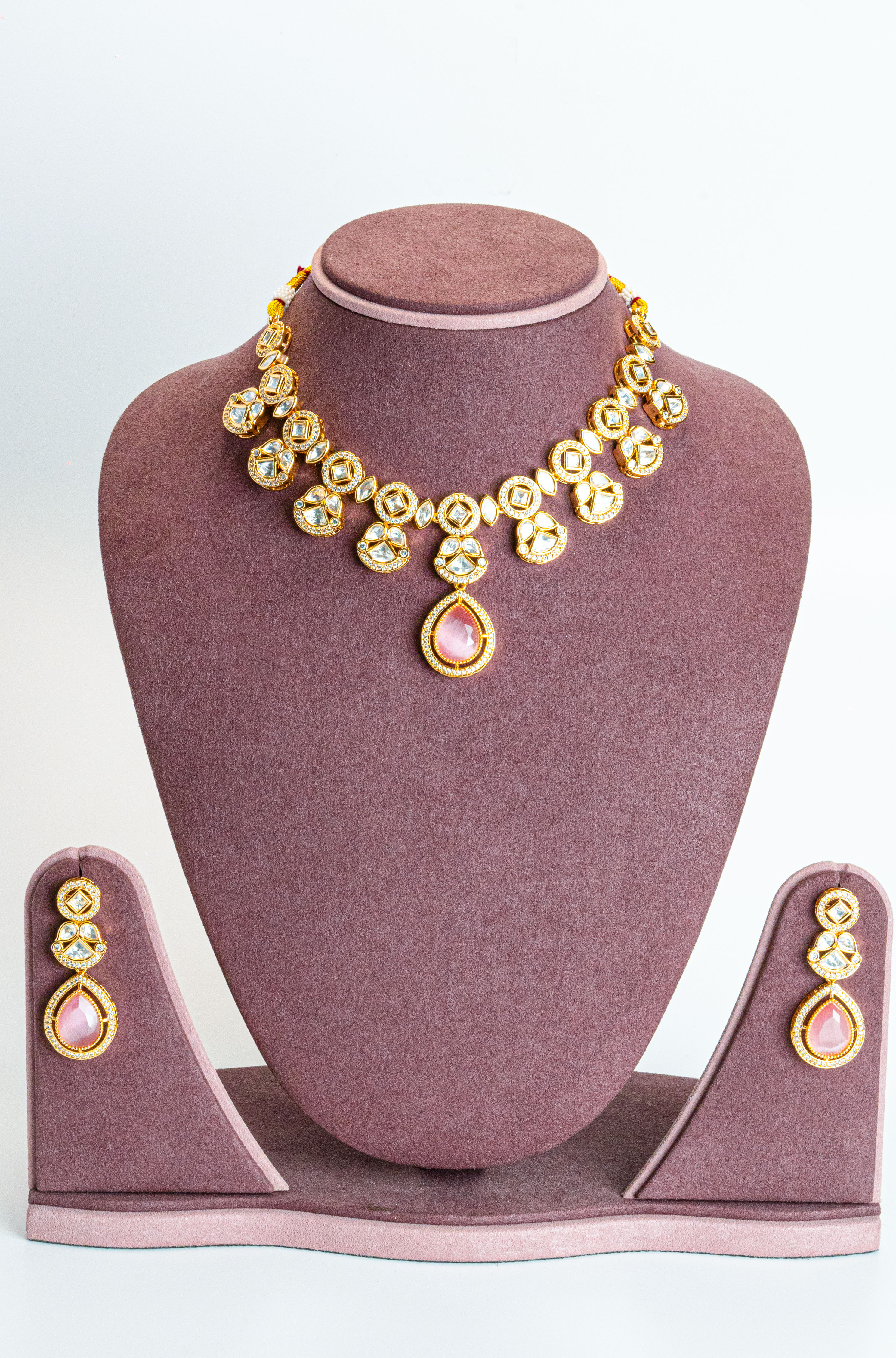 Regal Pink CZ Kundan Necklace