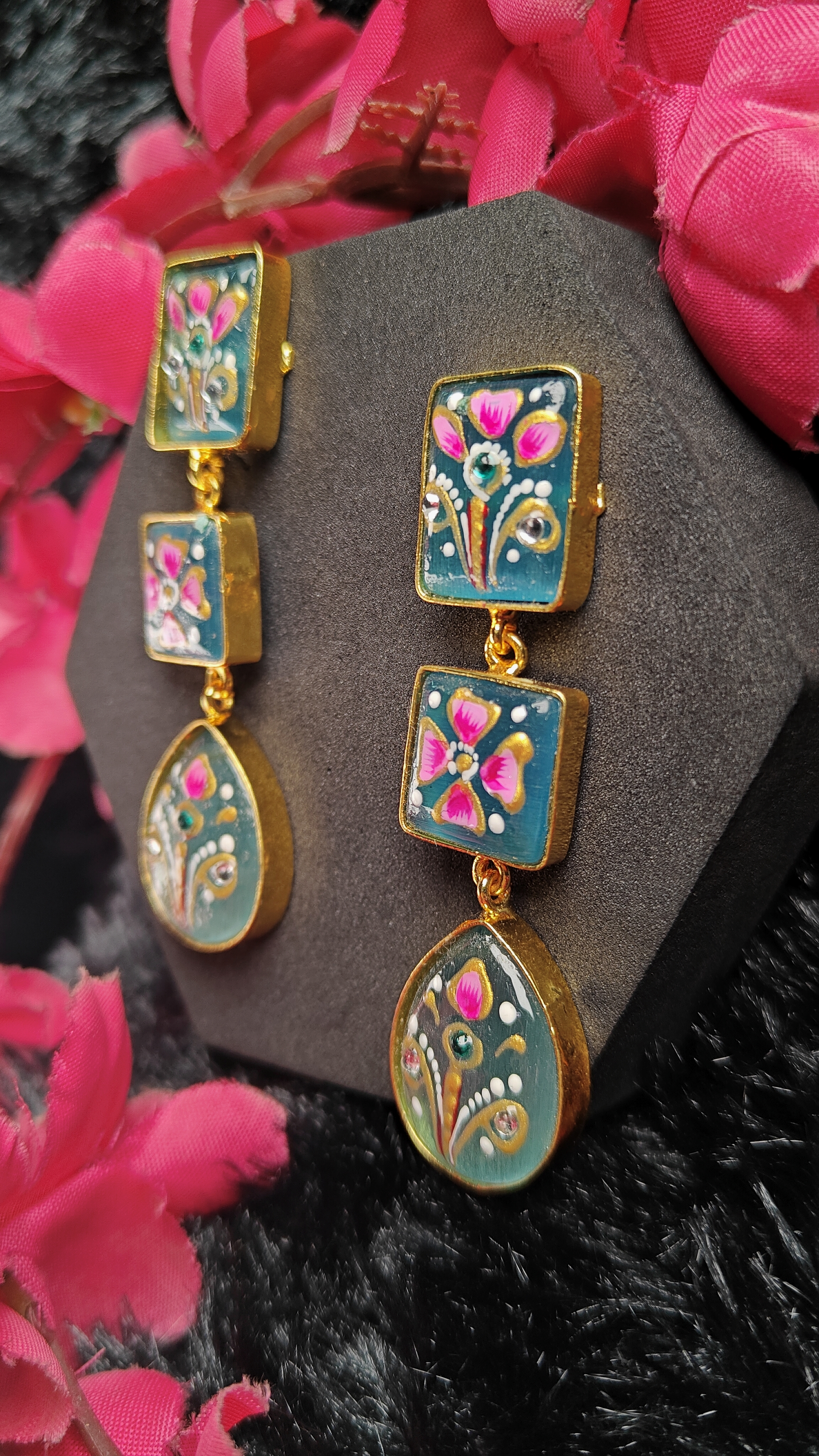 Aarvi Teal Meenakari Drop Earrings