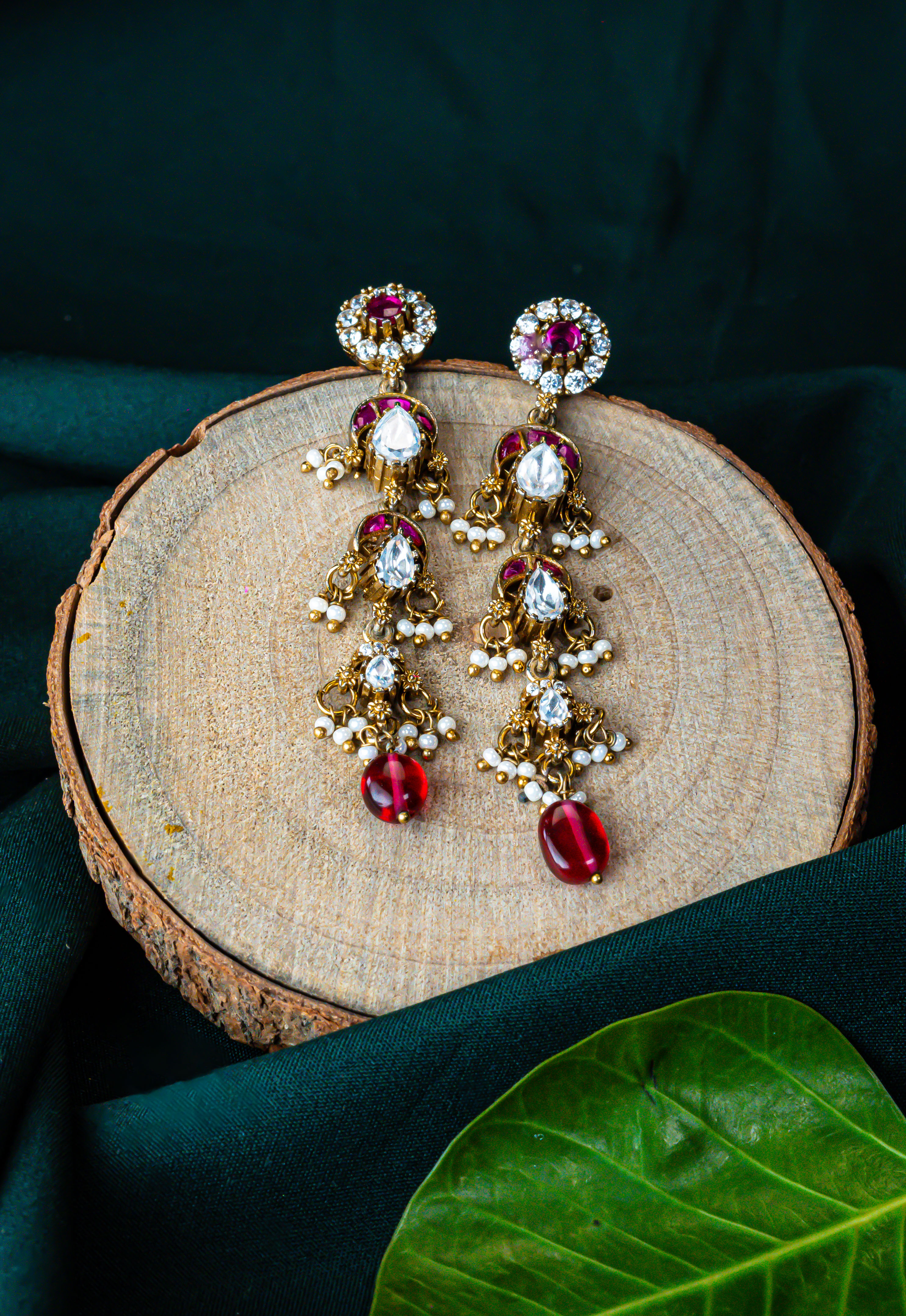 Scarlet Meenakari Kundan Drops