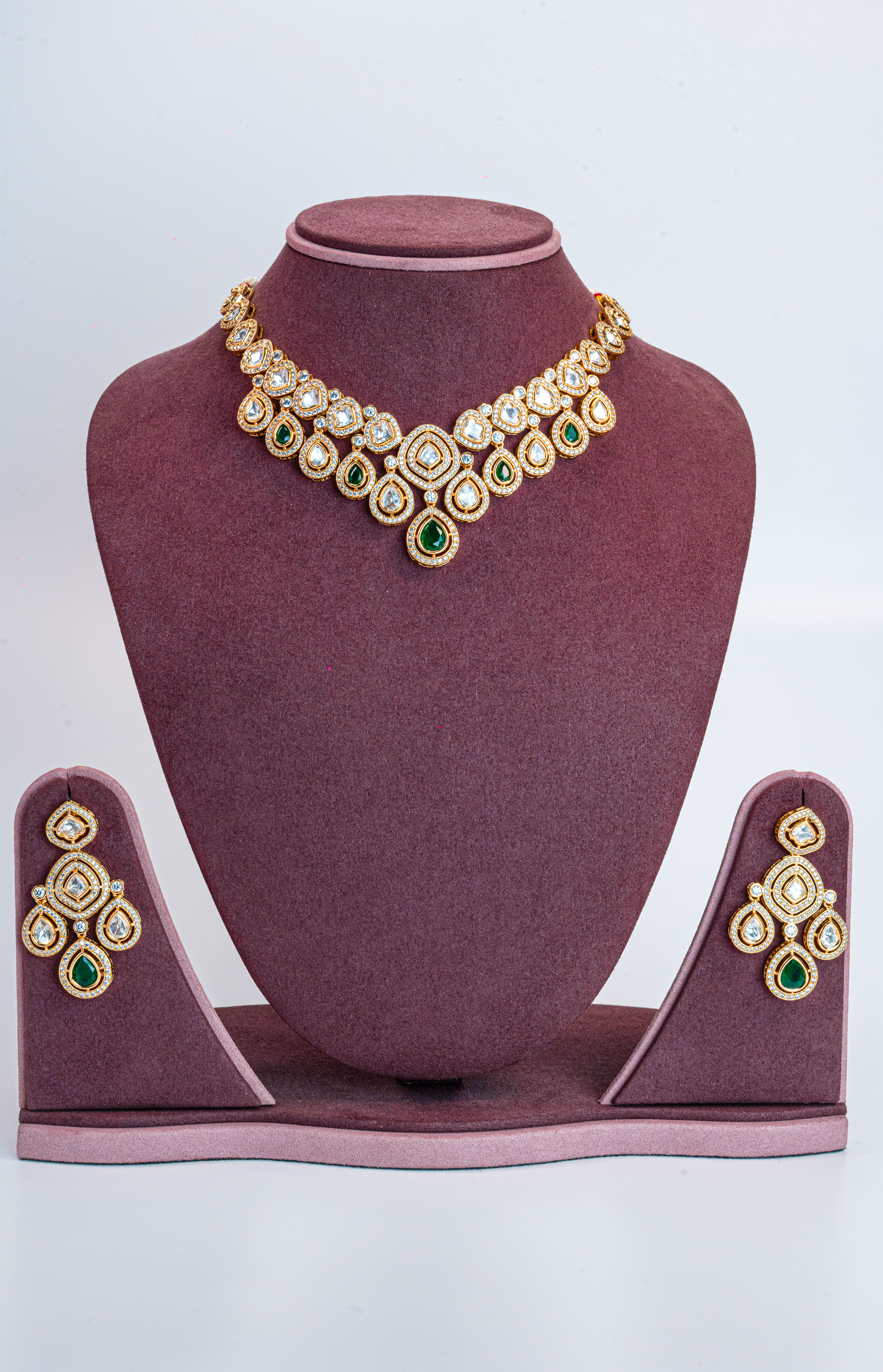 Enchanting Green CZ Kundan Necklace
