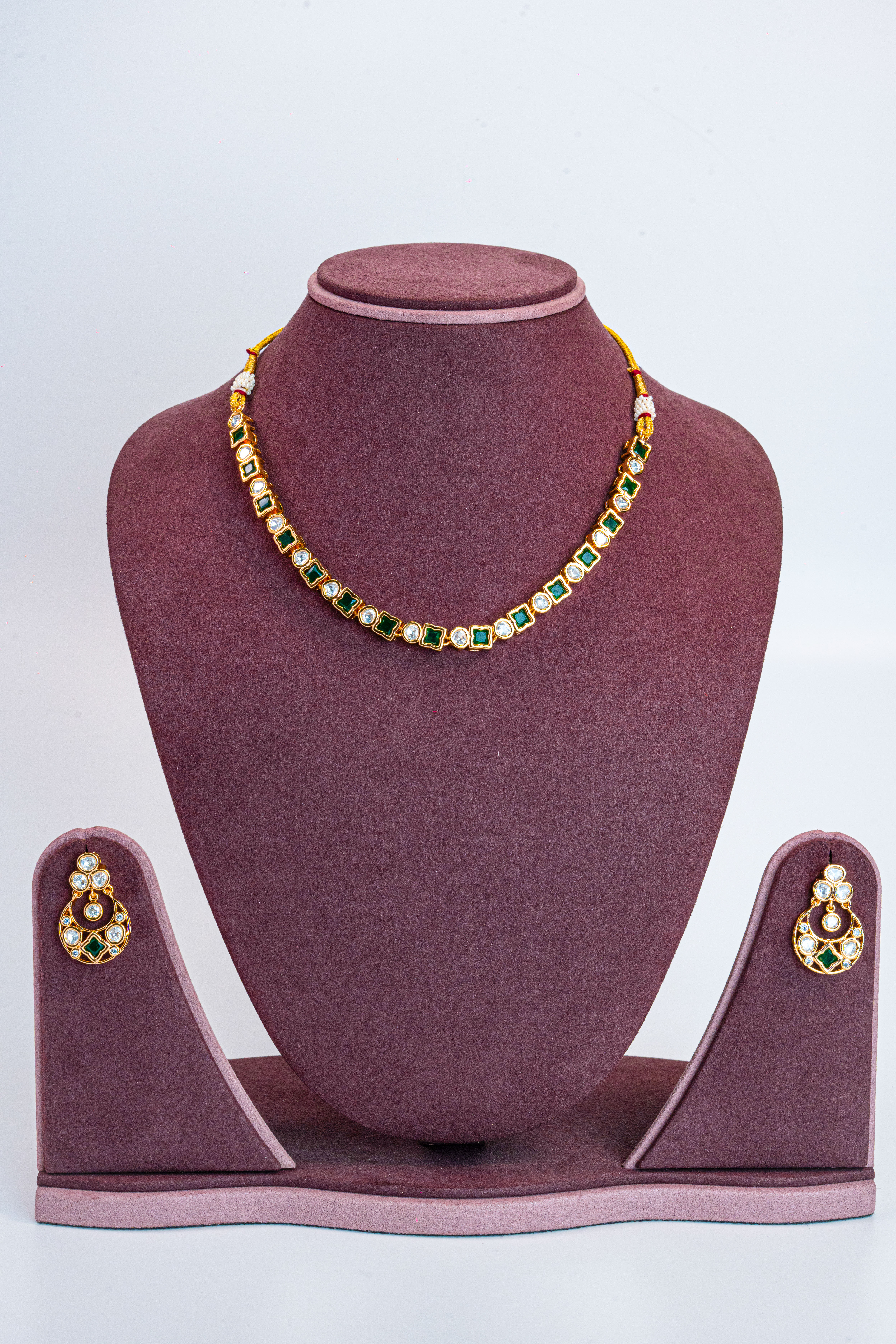 Gold Plated Green CZ Kundan Necklace