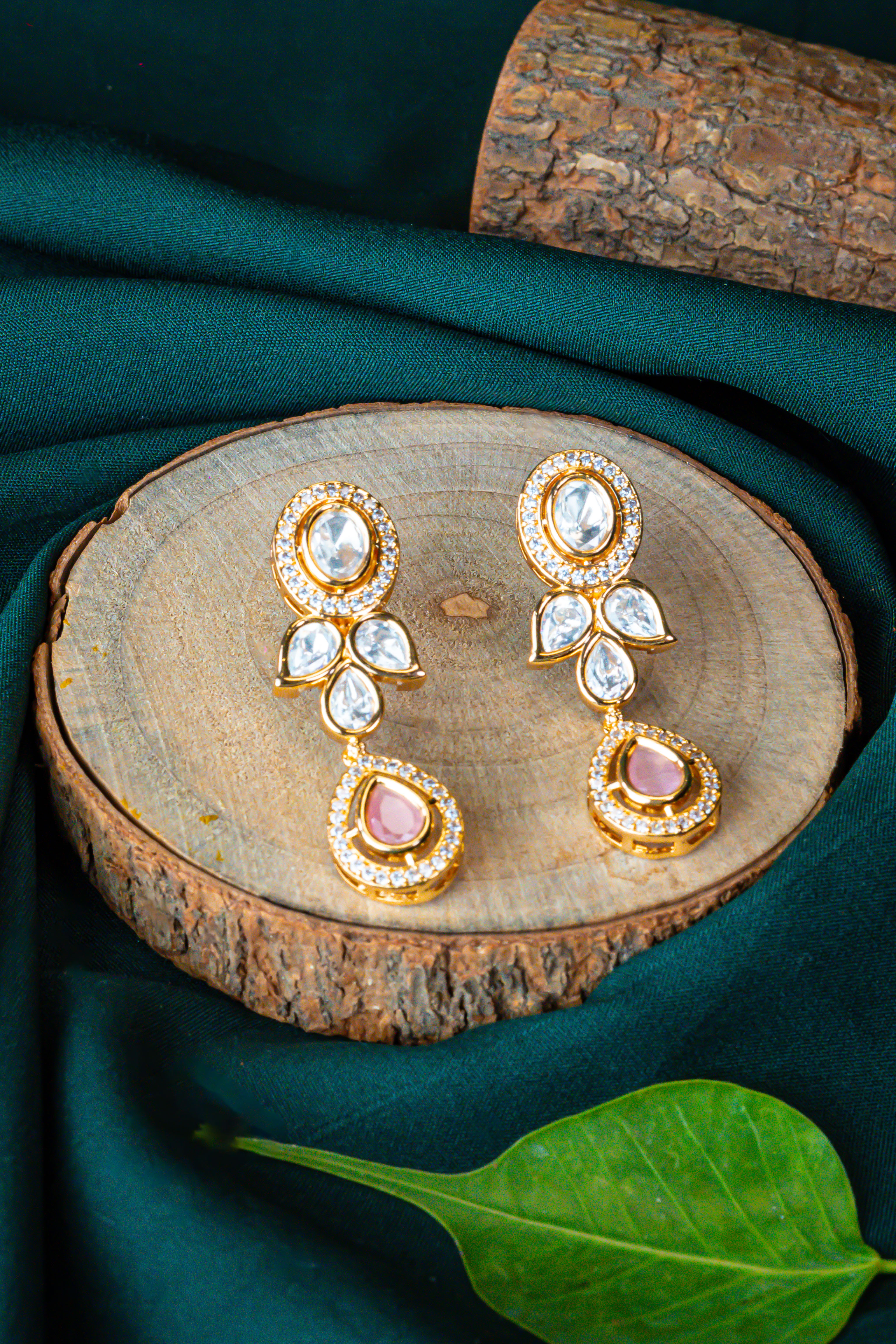 Rosy Glow Kundan Teardrops