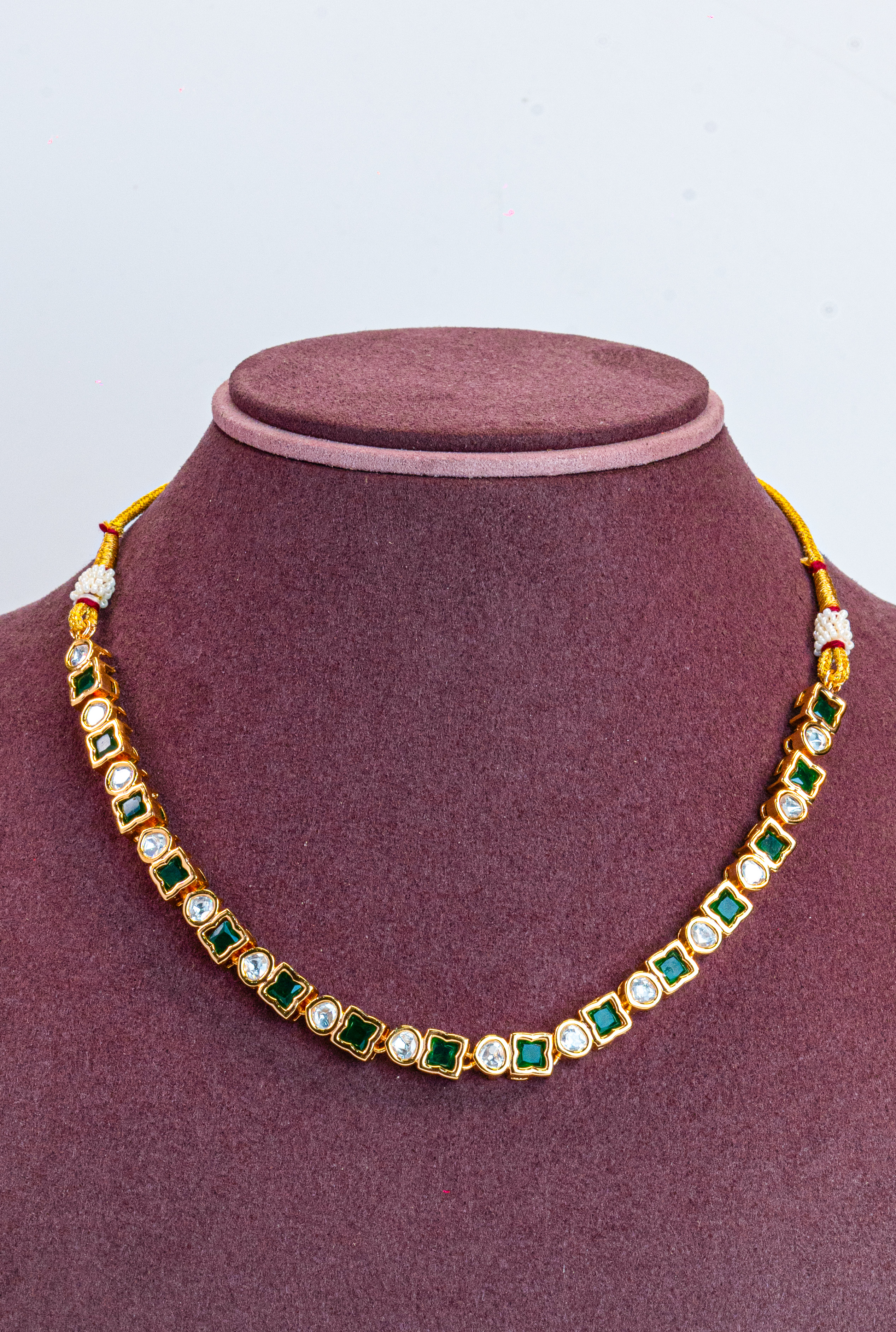 Gold Plated Green CZ Kundan Necklace