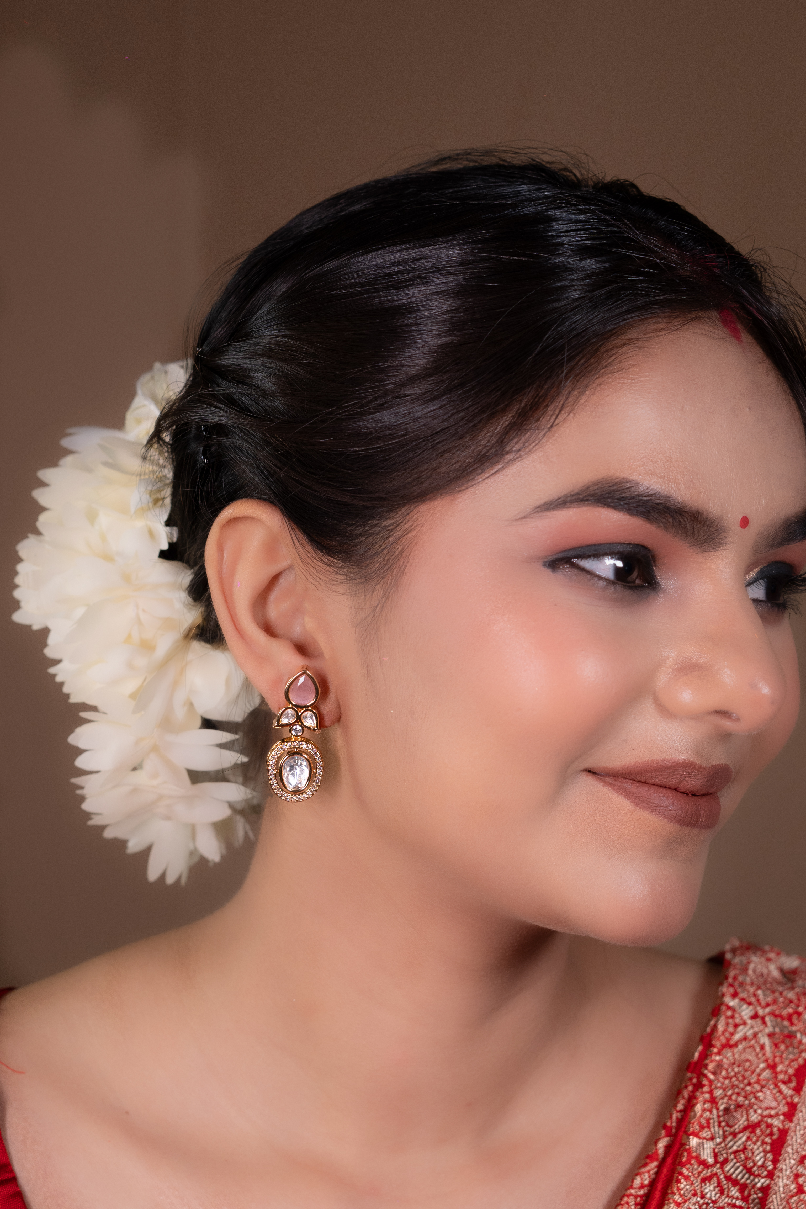 Pink Bloom Kundan Drops