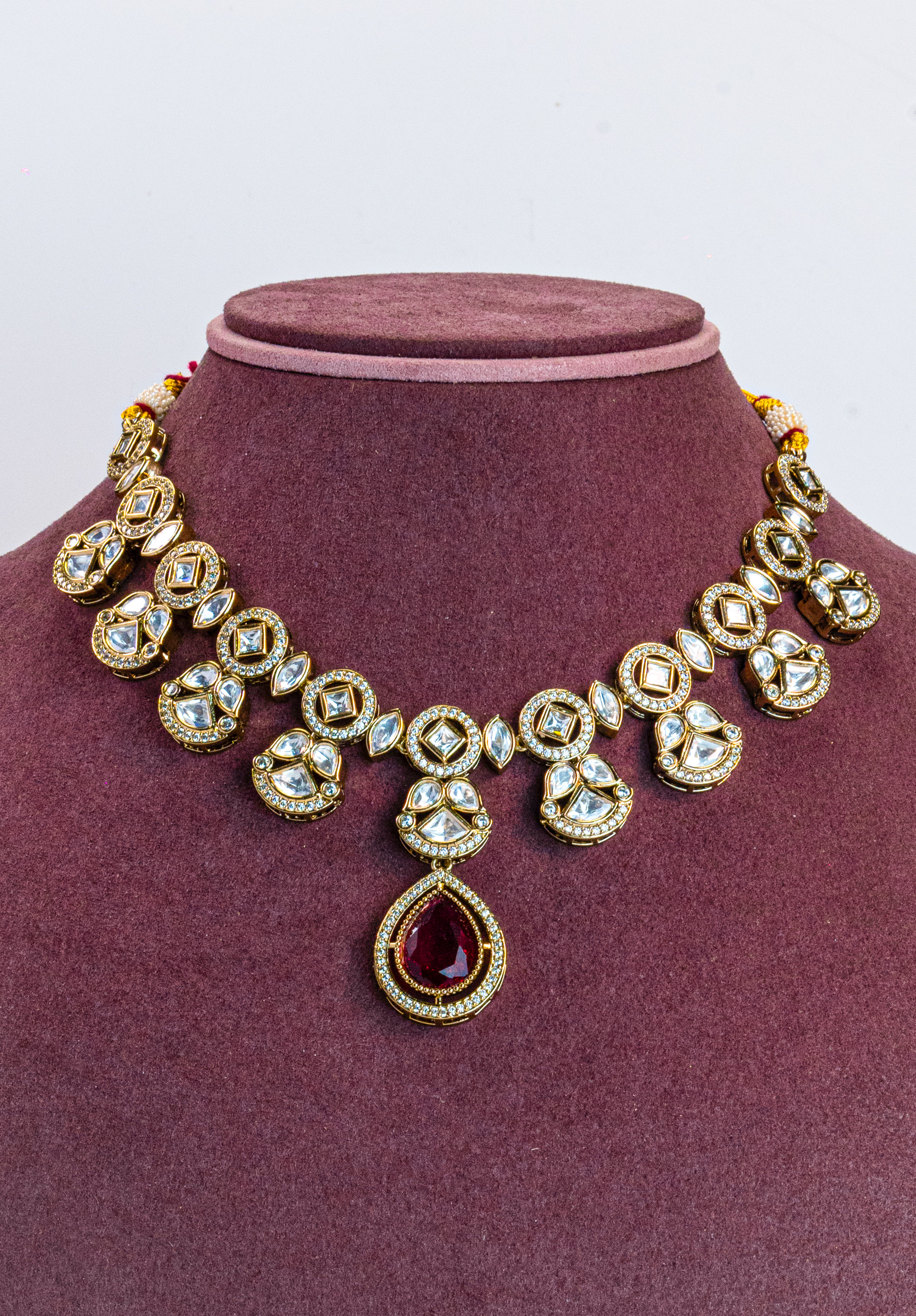 Rose Gold Red CZ Kundan Necklace