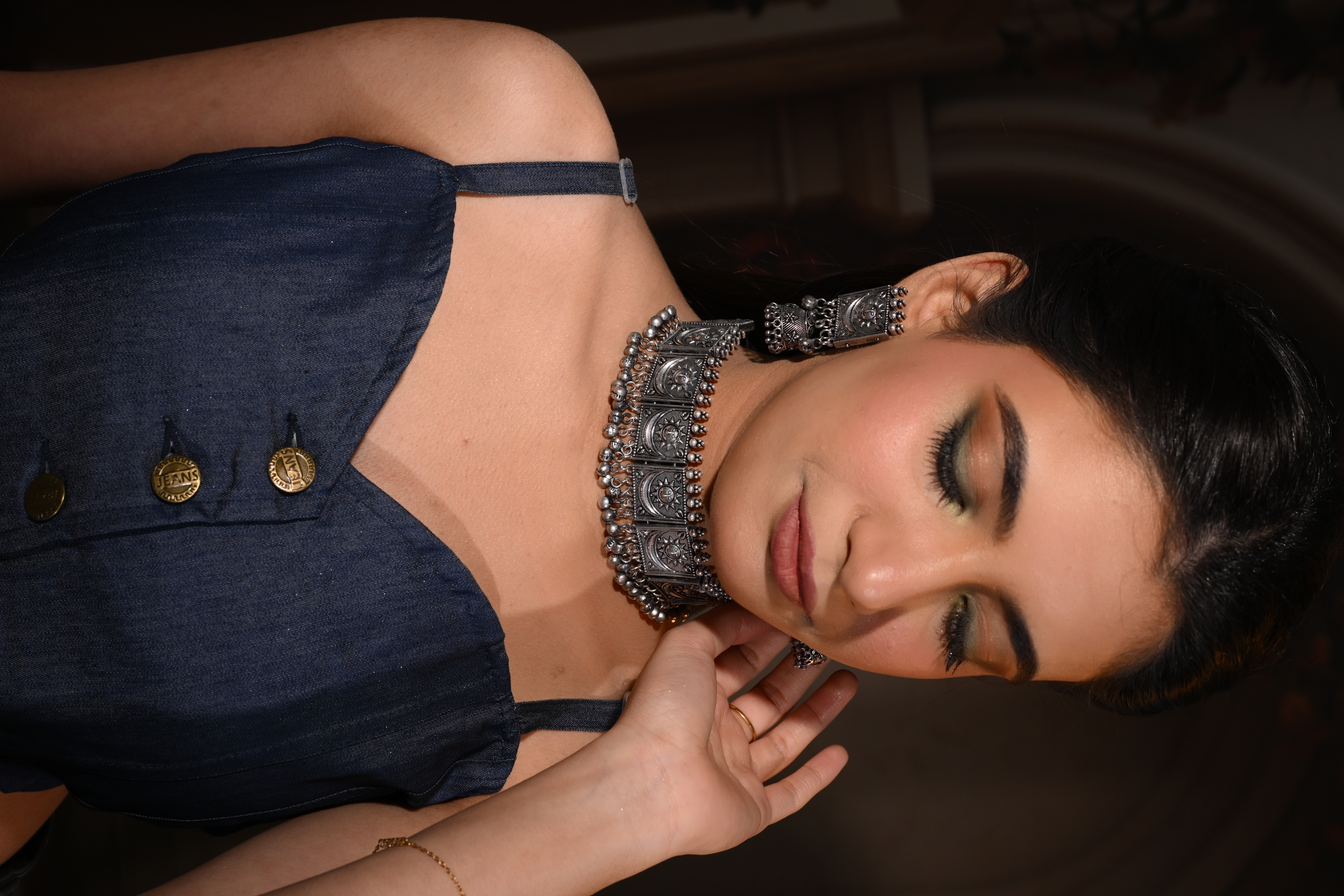 Tribal Sun-Motif Oxidised Mirror Choker Set