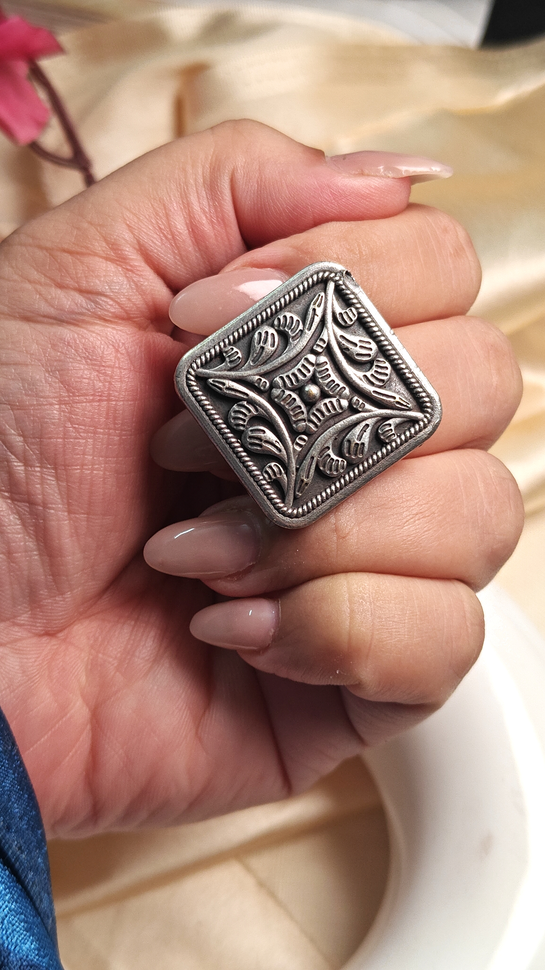 Vintage Tribal Square Silver Ring
