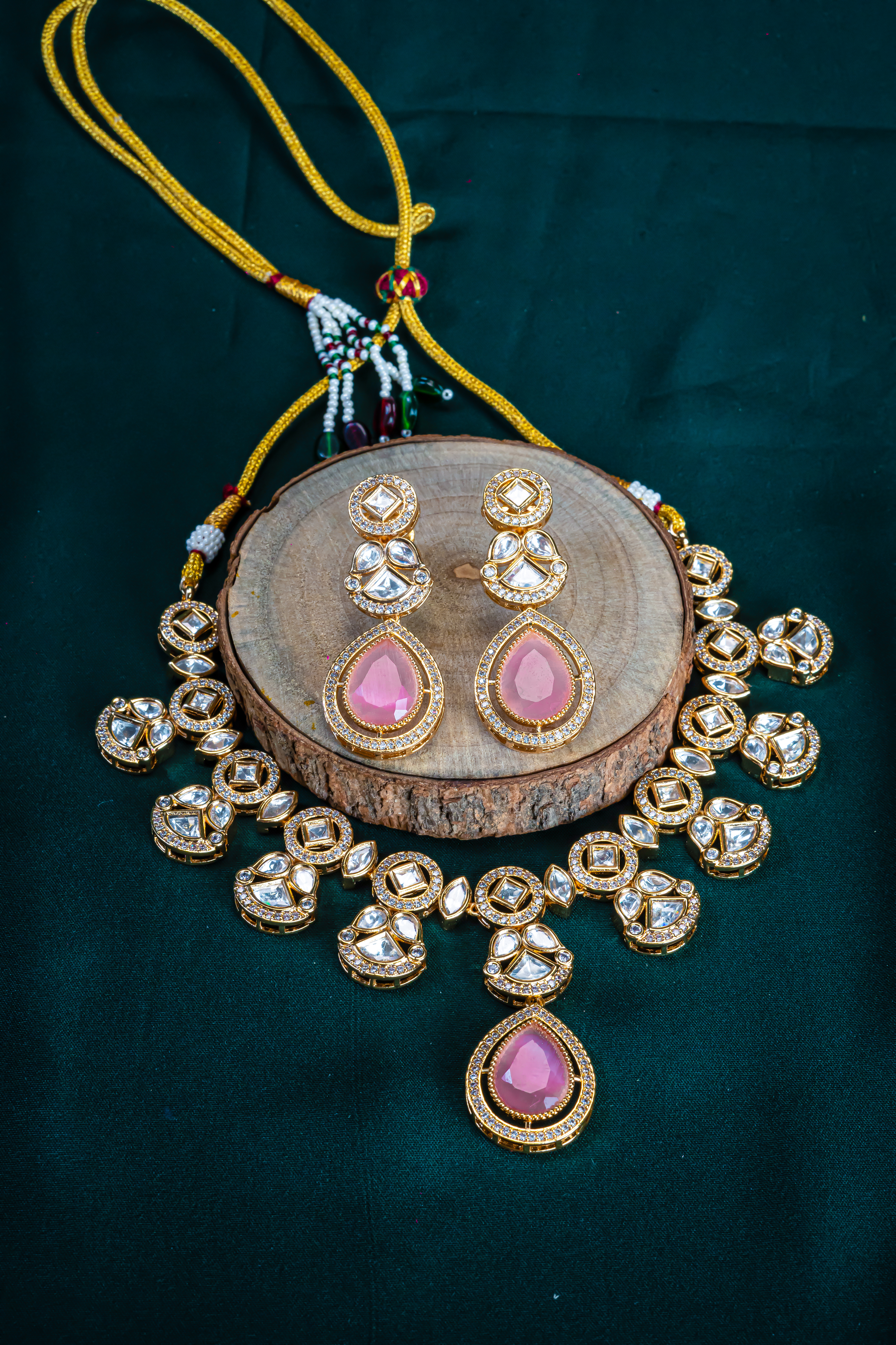 Regal Pink CZ Kundan Necklace