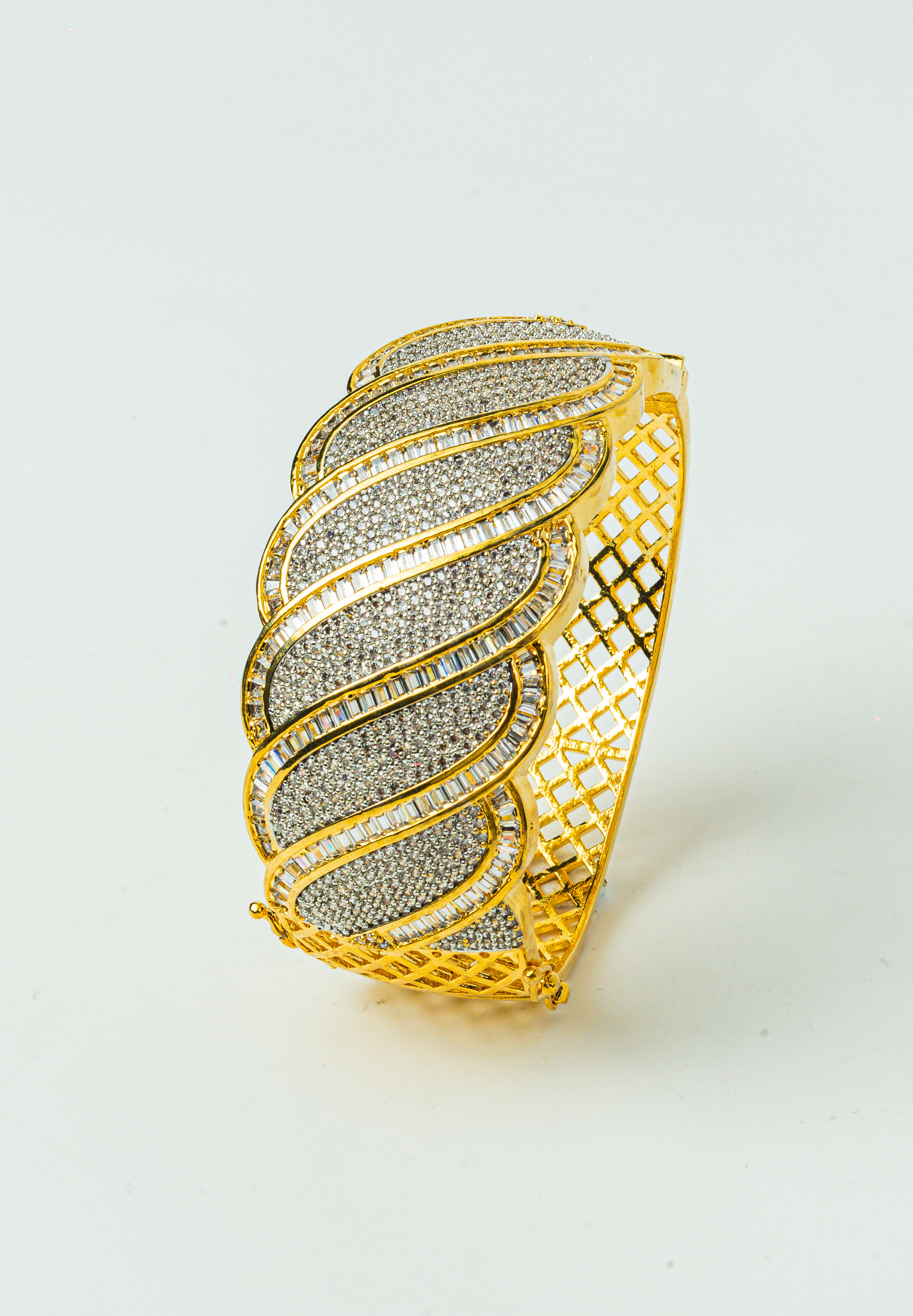 Elegant Gold White CZ Open Bracelet