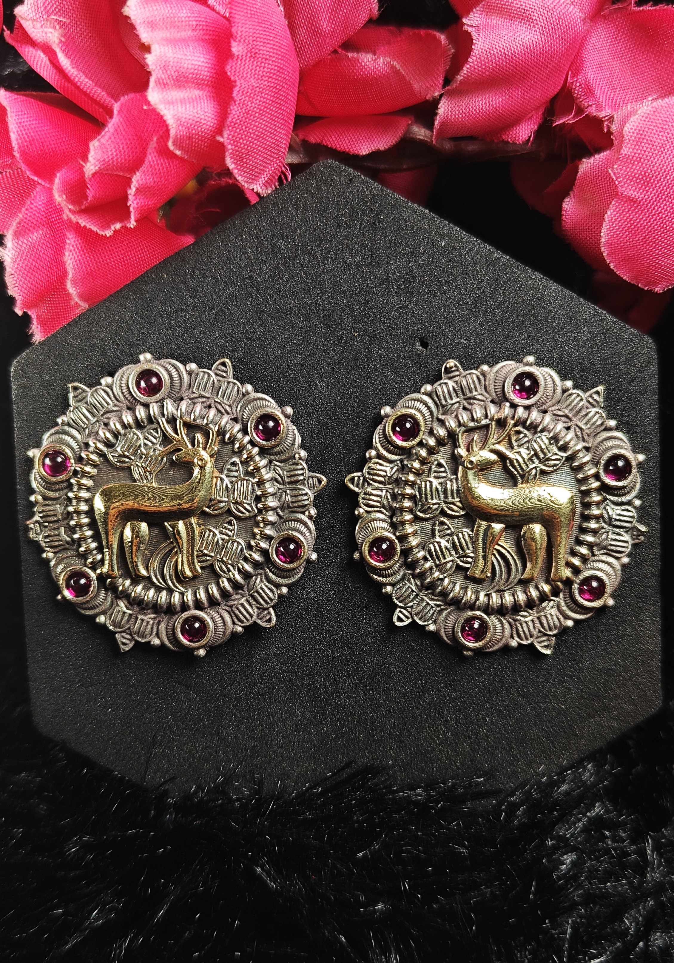 Regal Stag Oxidised Round Studs