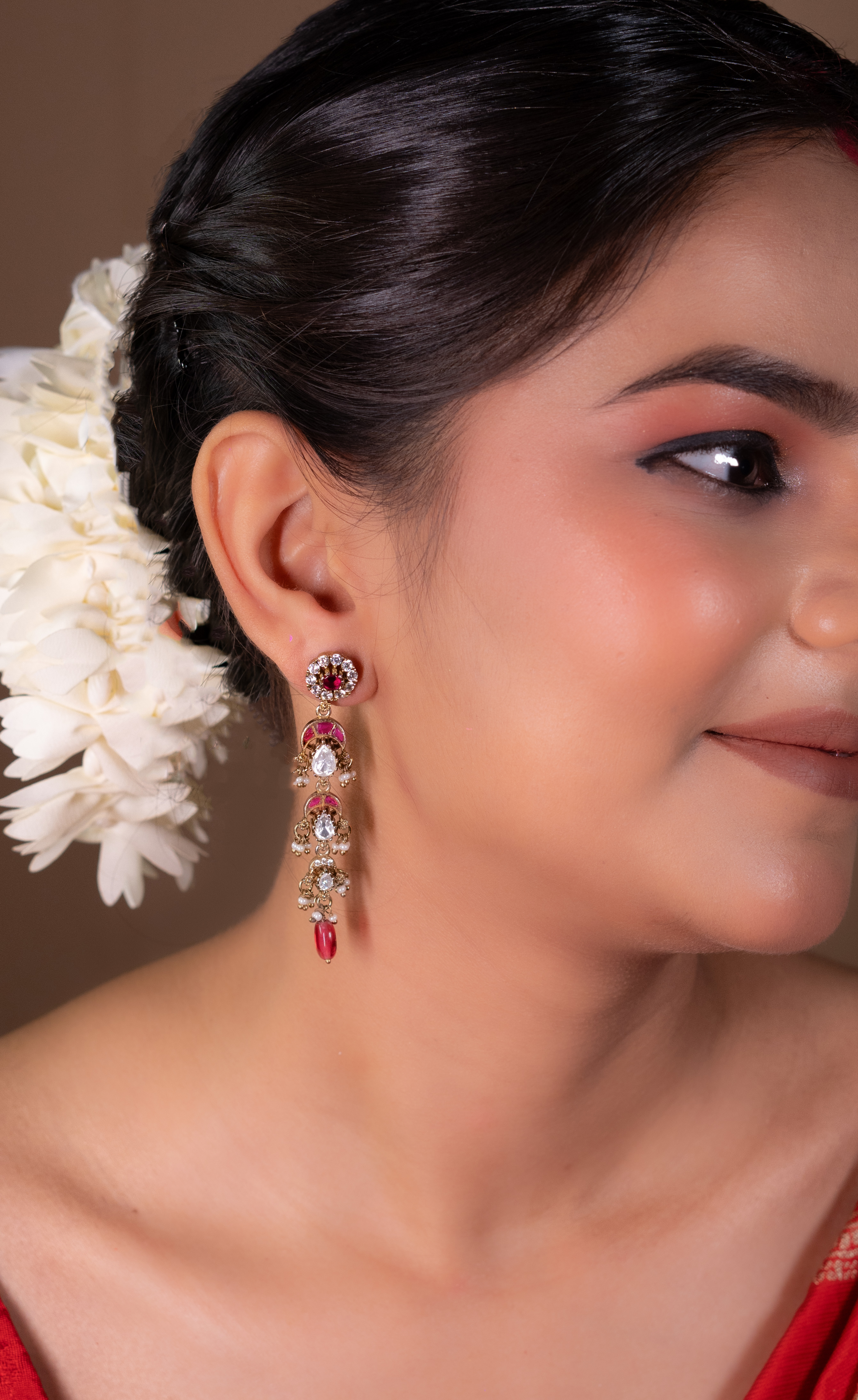 Scarlet Meenakari Kundan Drops