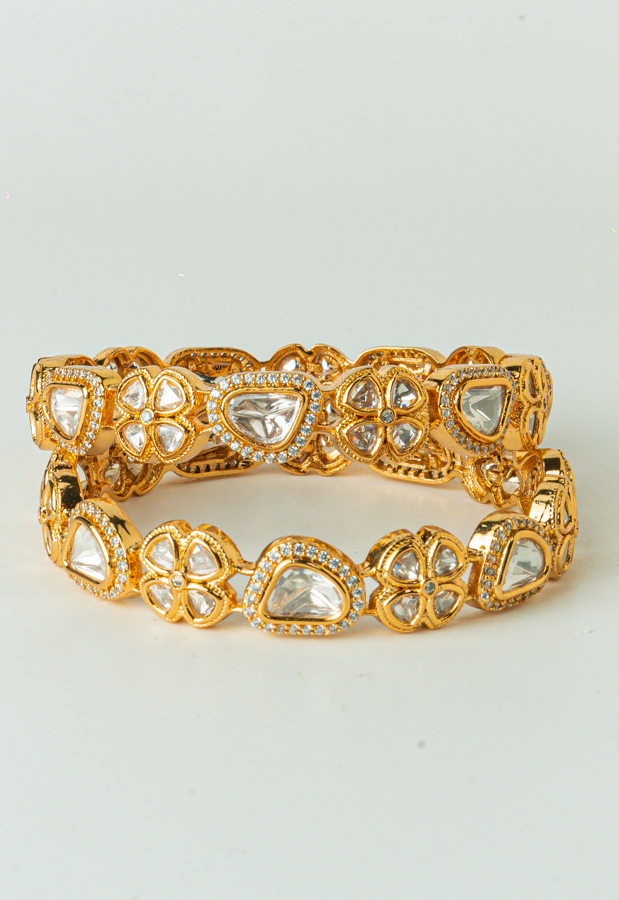 Elegant Gold-Plated Kundan CZ Bangles