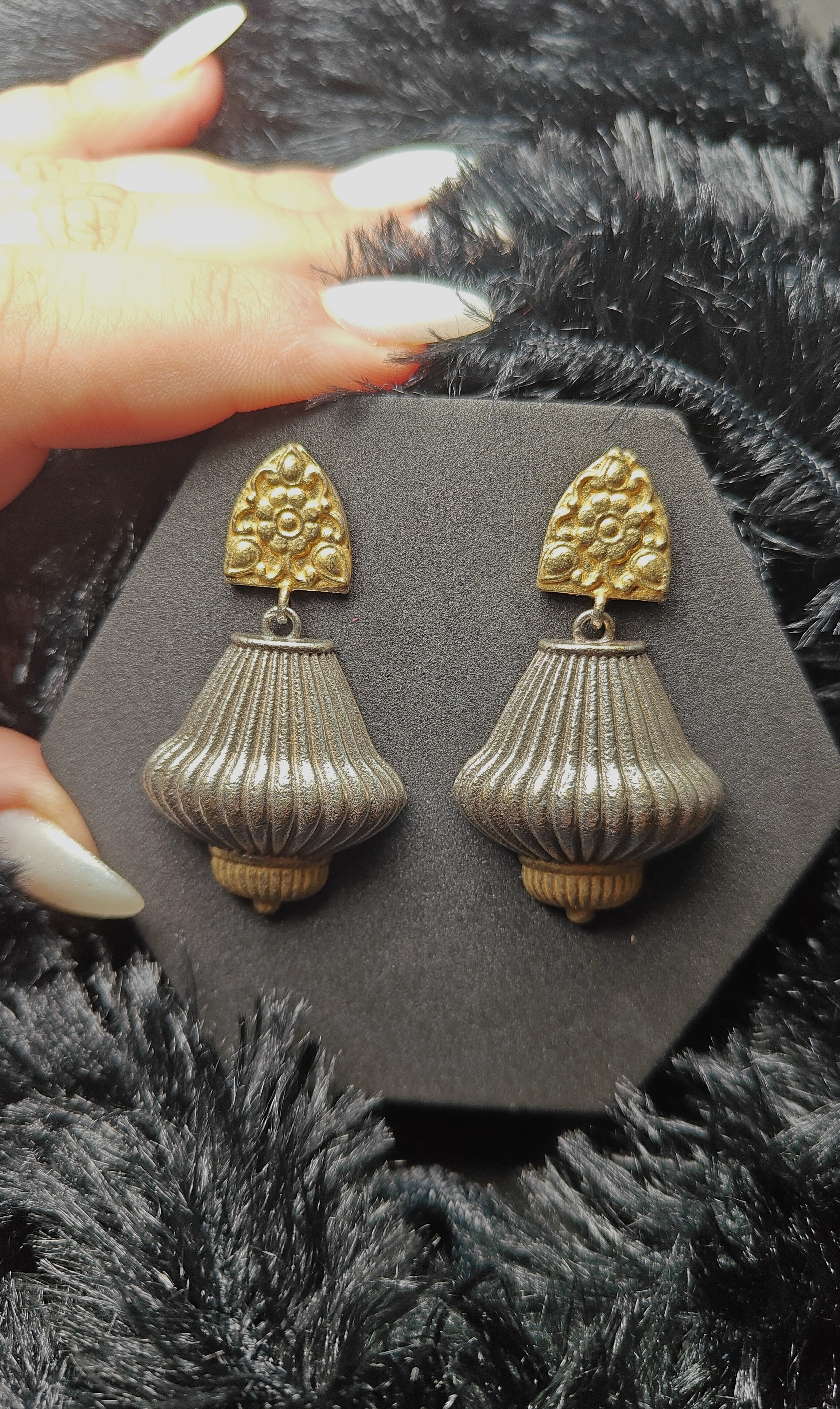 Antique Dual-Tone Dome Drop Earrings