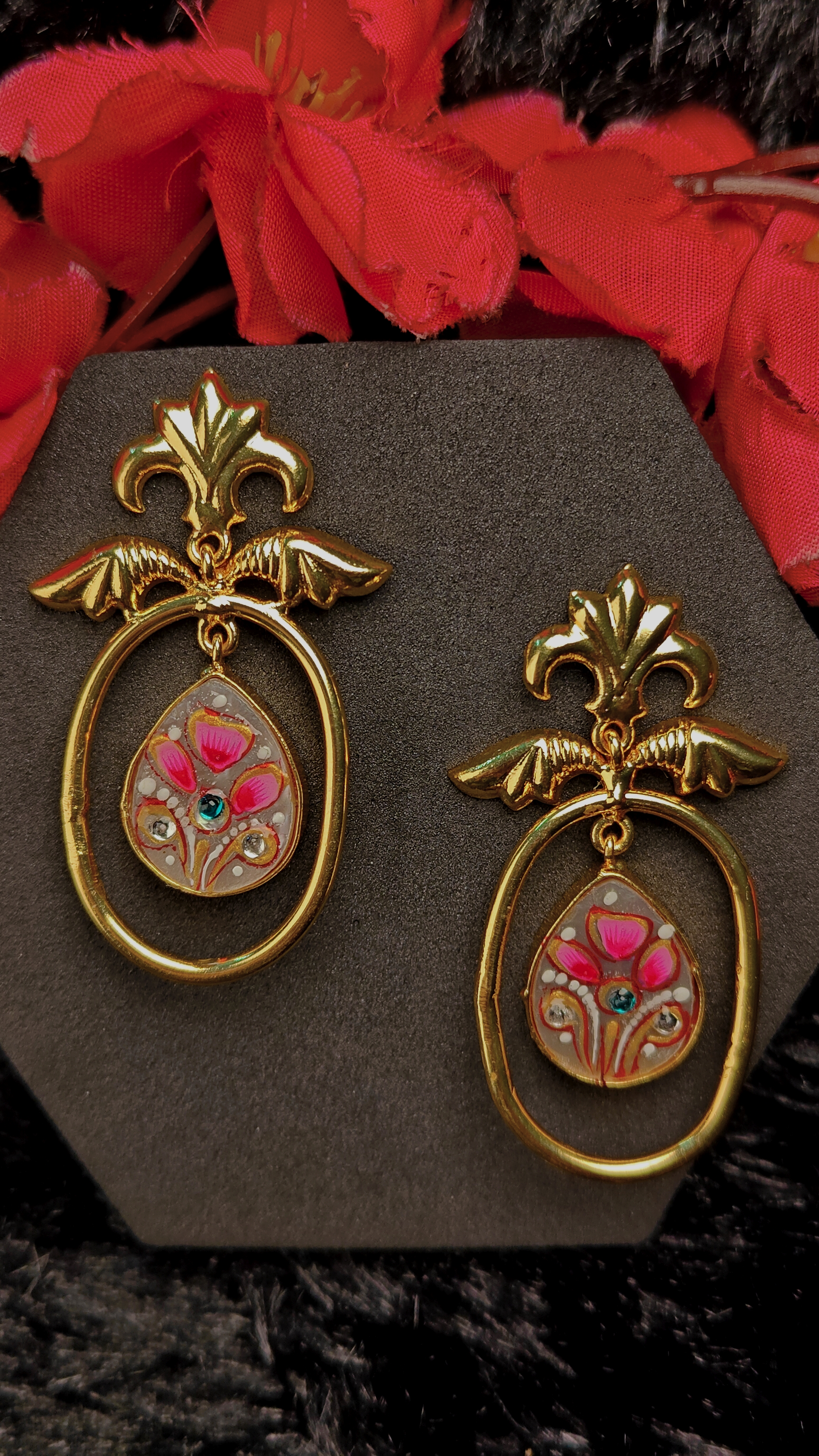 Aafreen Pink Petal Enamel Dangles