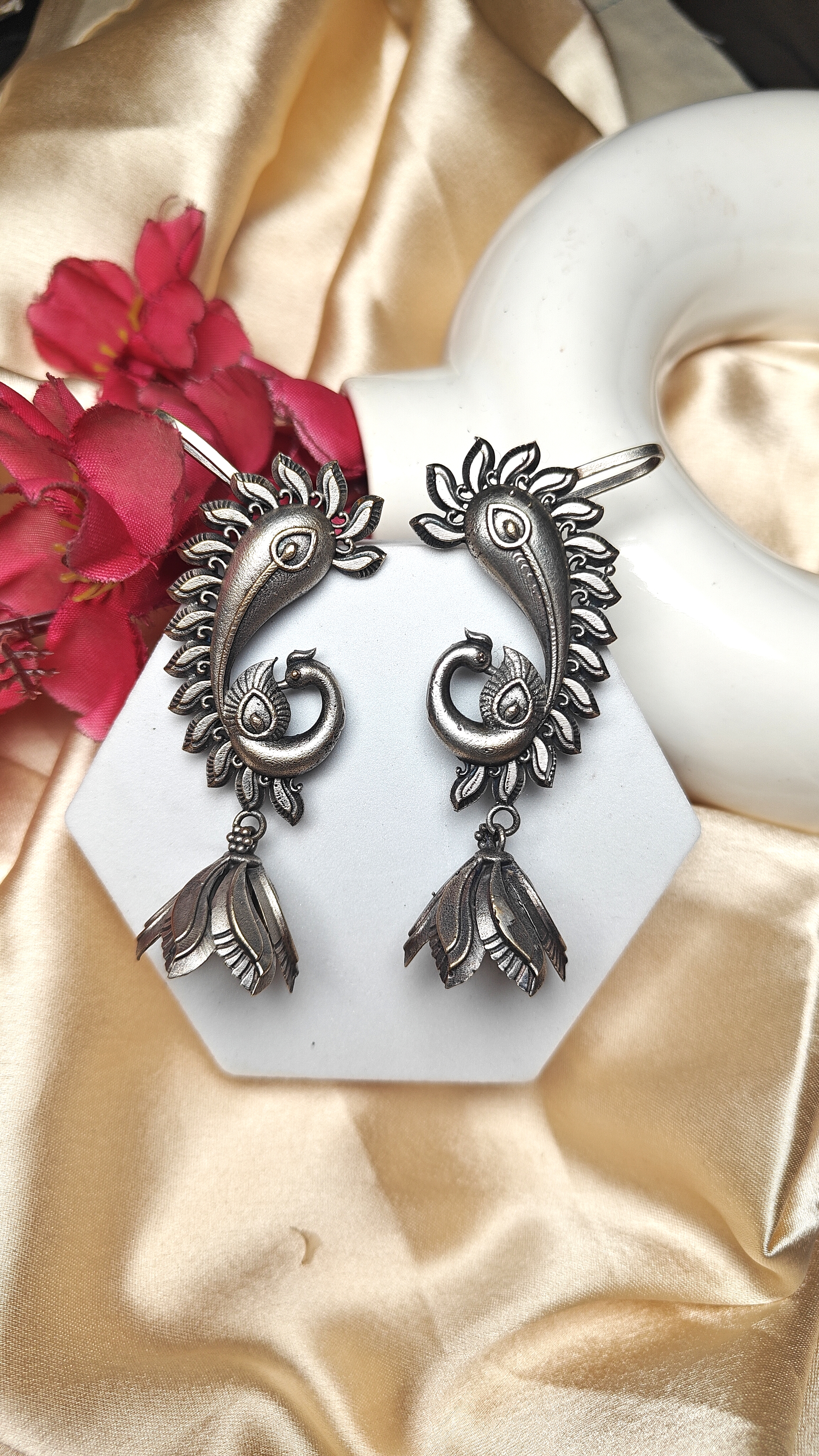 Antique Peacock Curl Ear Cuffs