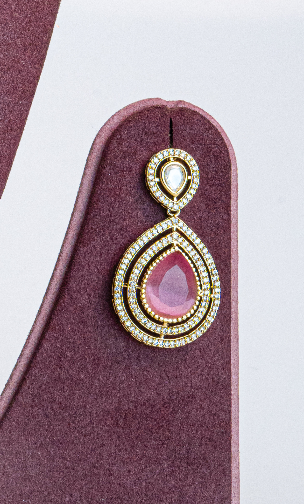 Antique Pink Teardrop Kundan Necklace