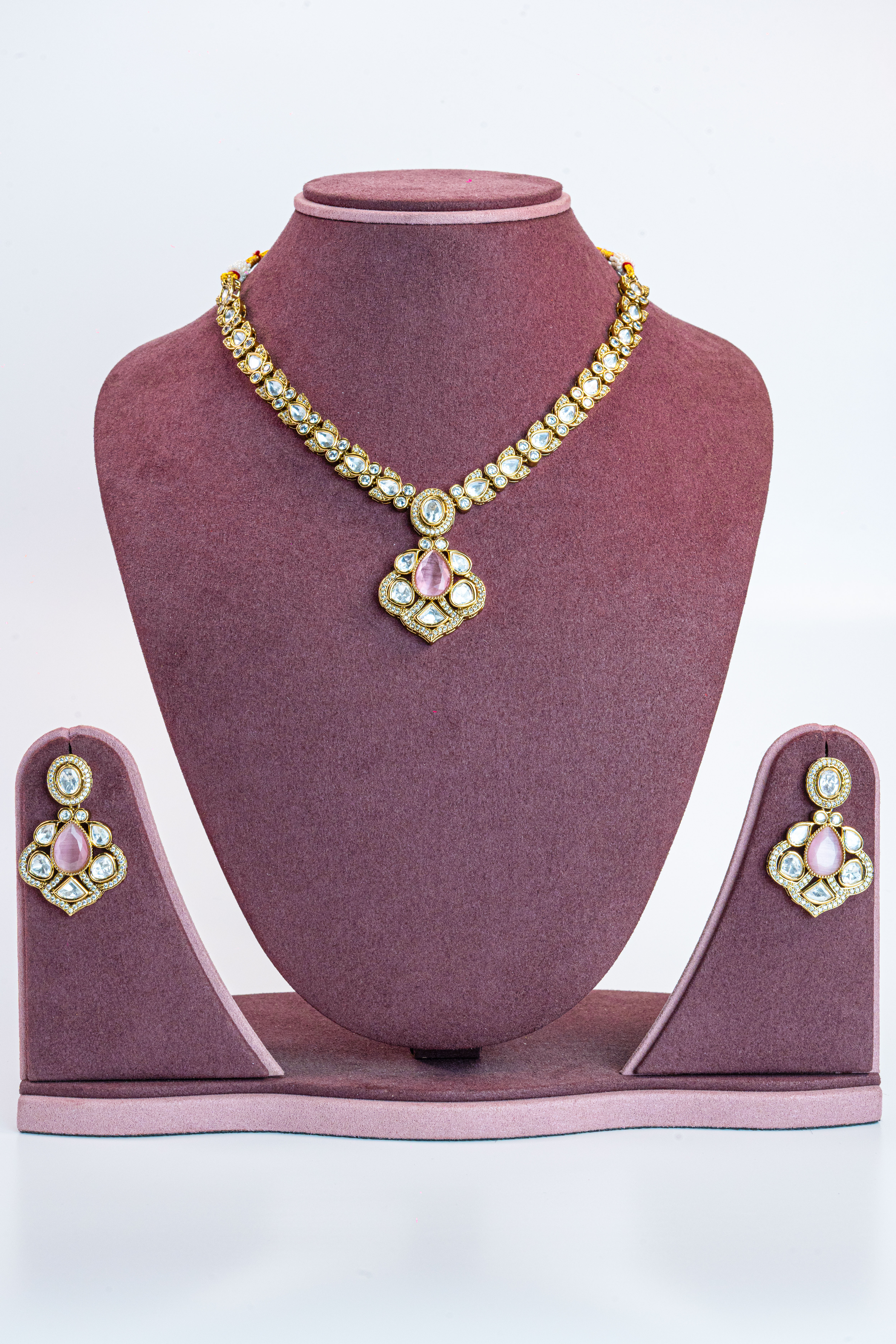 Delicate Pink CZ Kundan Necklace