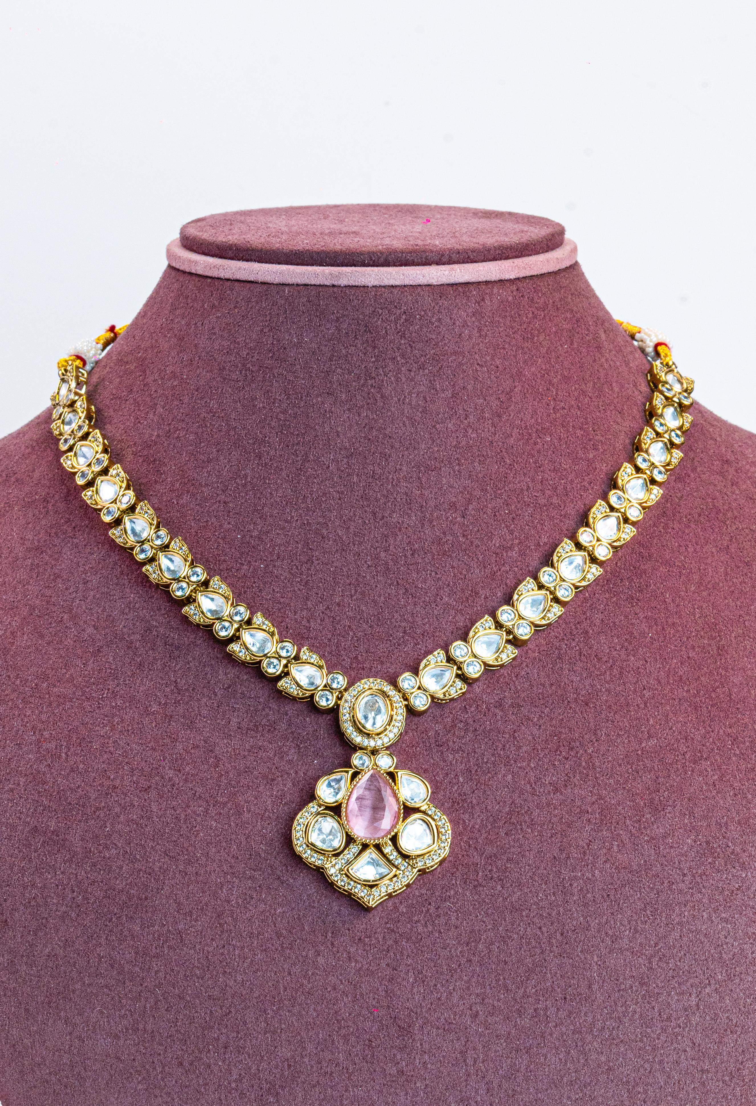 Delicate Pink CZ Kundan Necklace